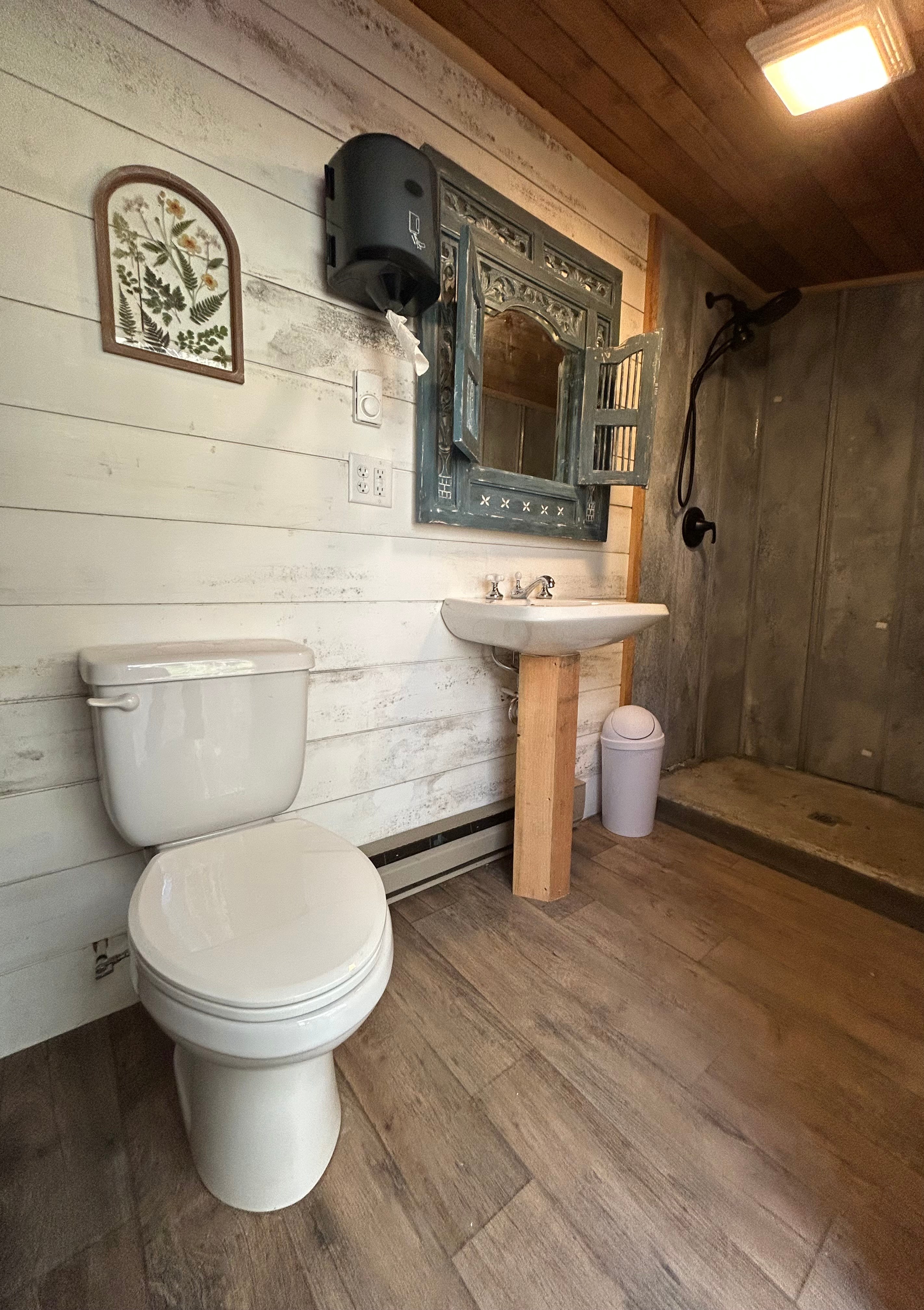 Community heated bathroom and shower. Second full bath coming soon!