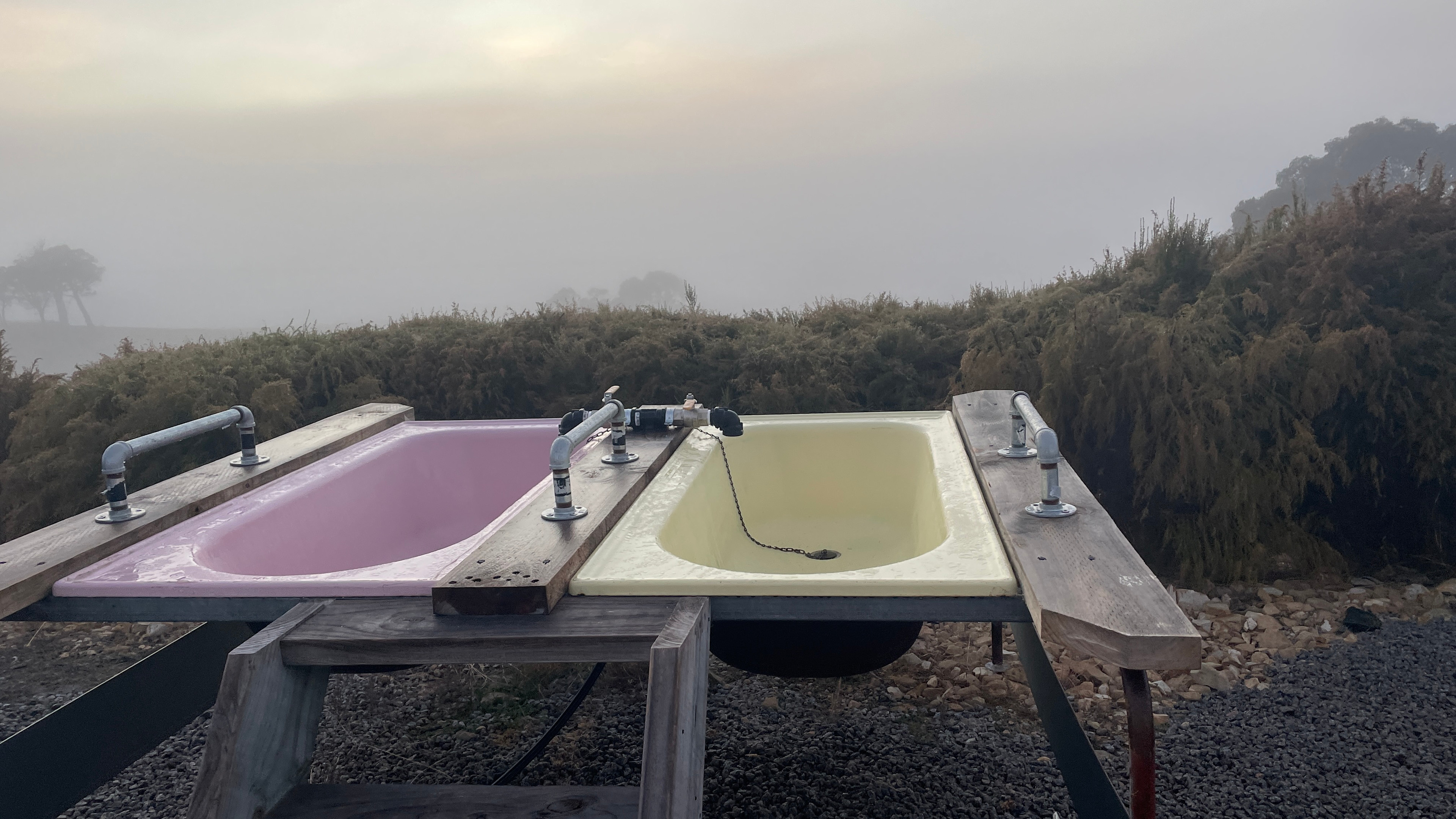 Misty morning bath! Sunrise!