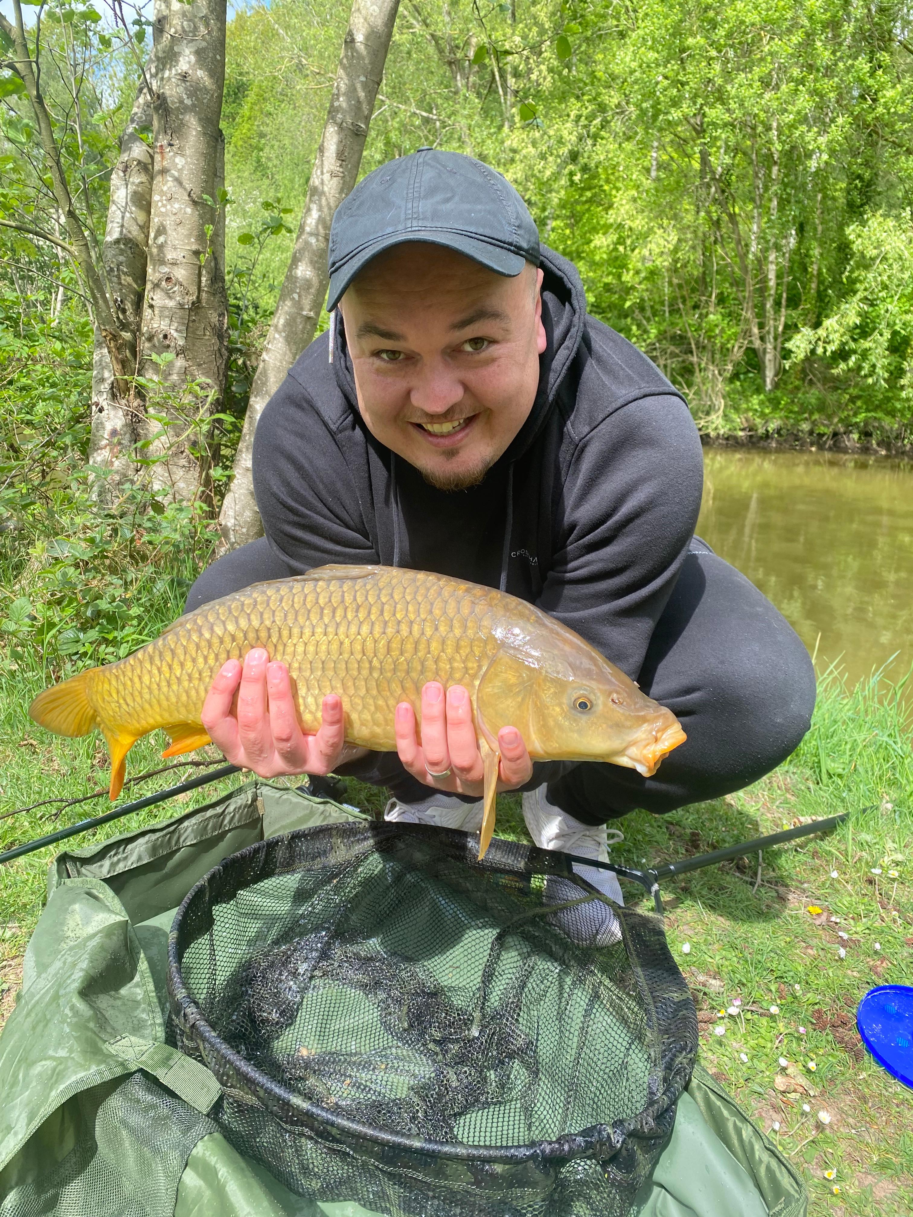 Pristine common carp caught on sweetcorn.
