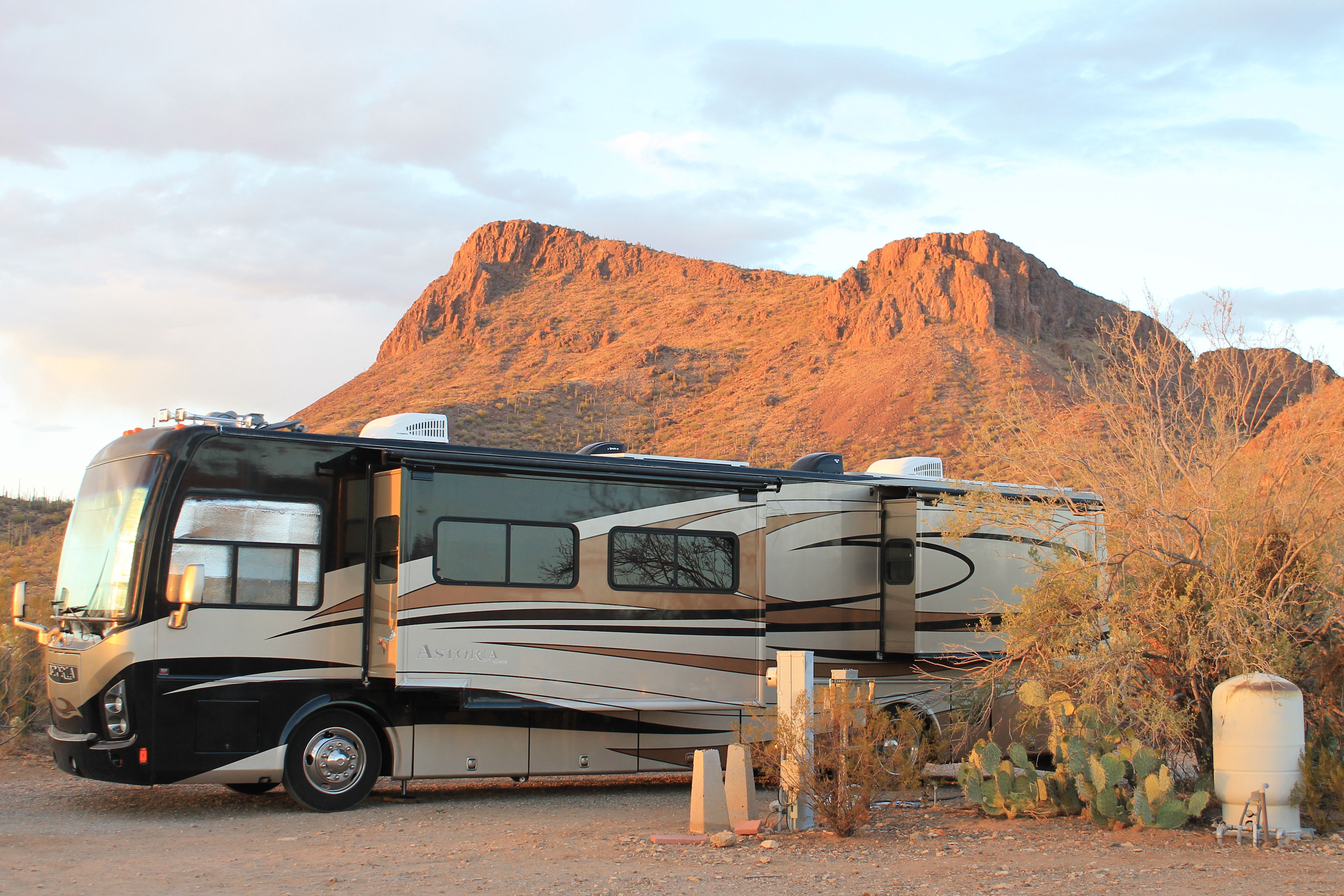 Our 40ft motorhome with that gorgeous view. 