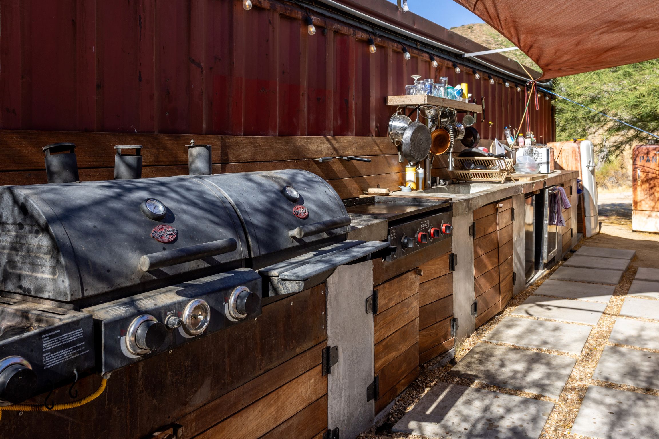 Shared outdoor kitchen.