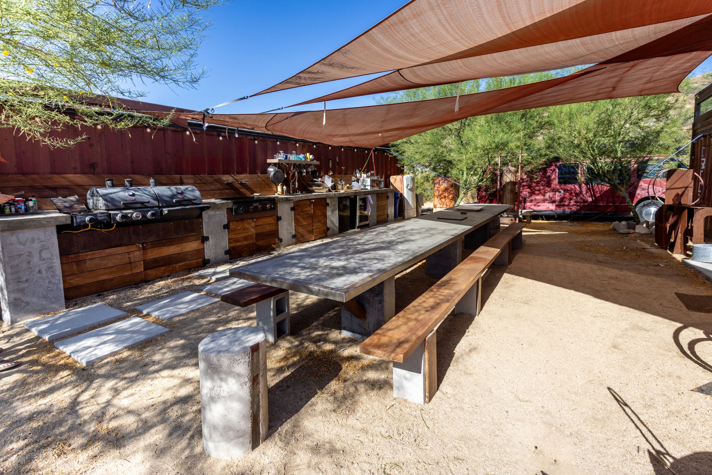 Shared outdoor kitchen.