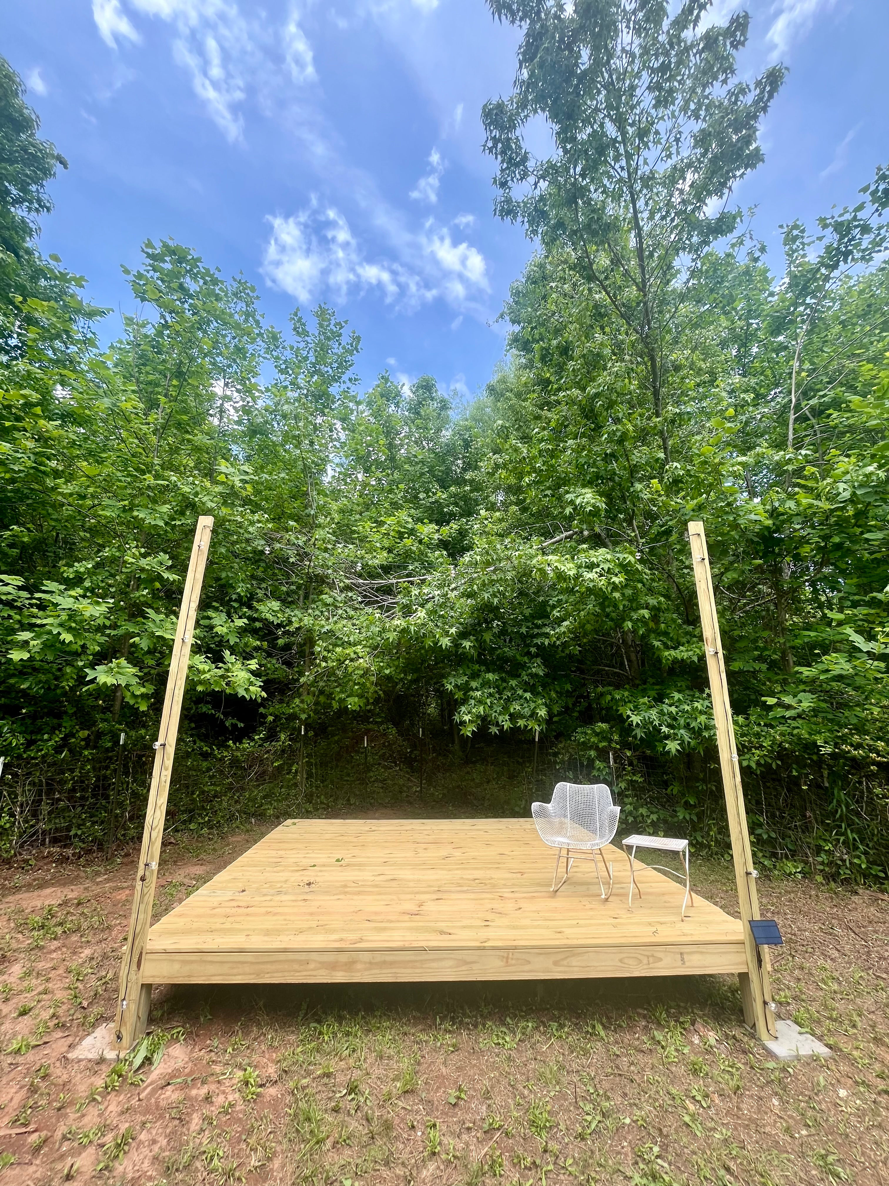 12x12 tent platform with solar powered, hanging, outdoor lights!