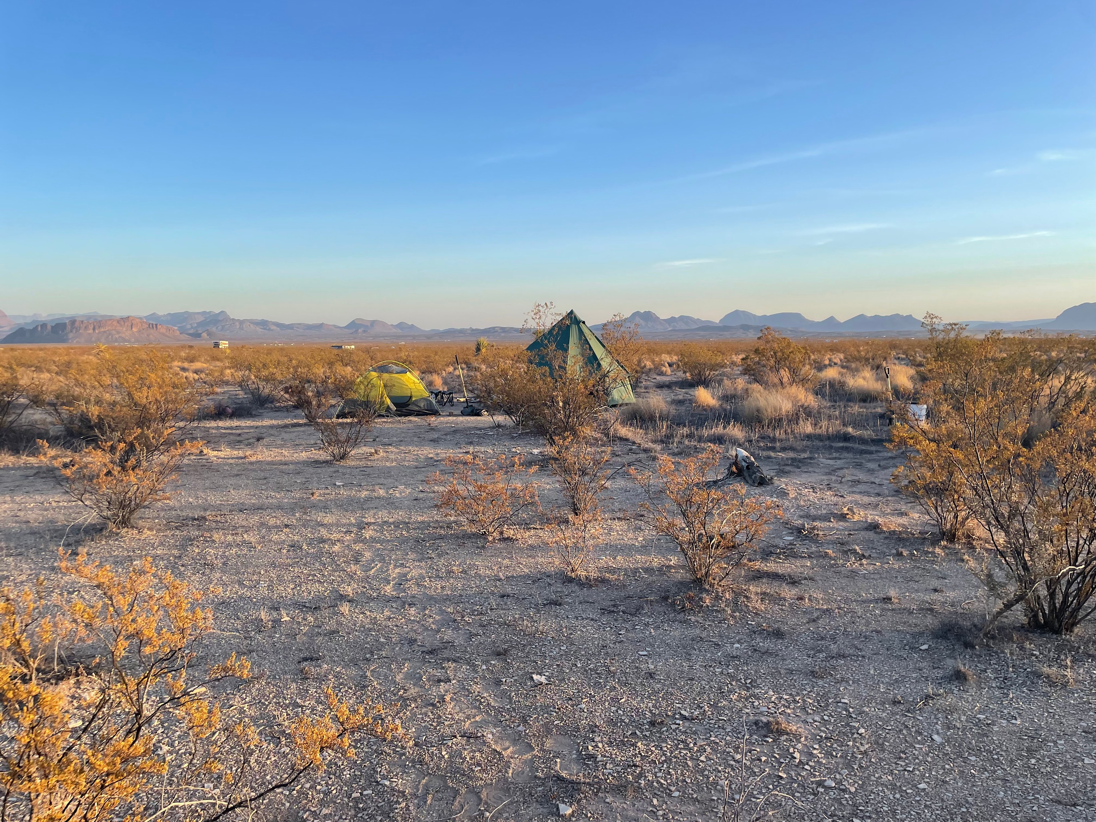 A view of tents set up at one of the established campsites on the property. 