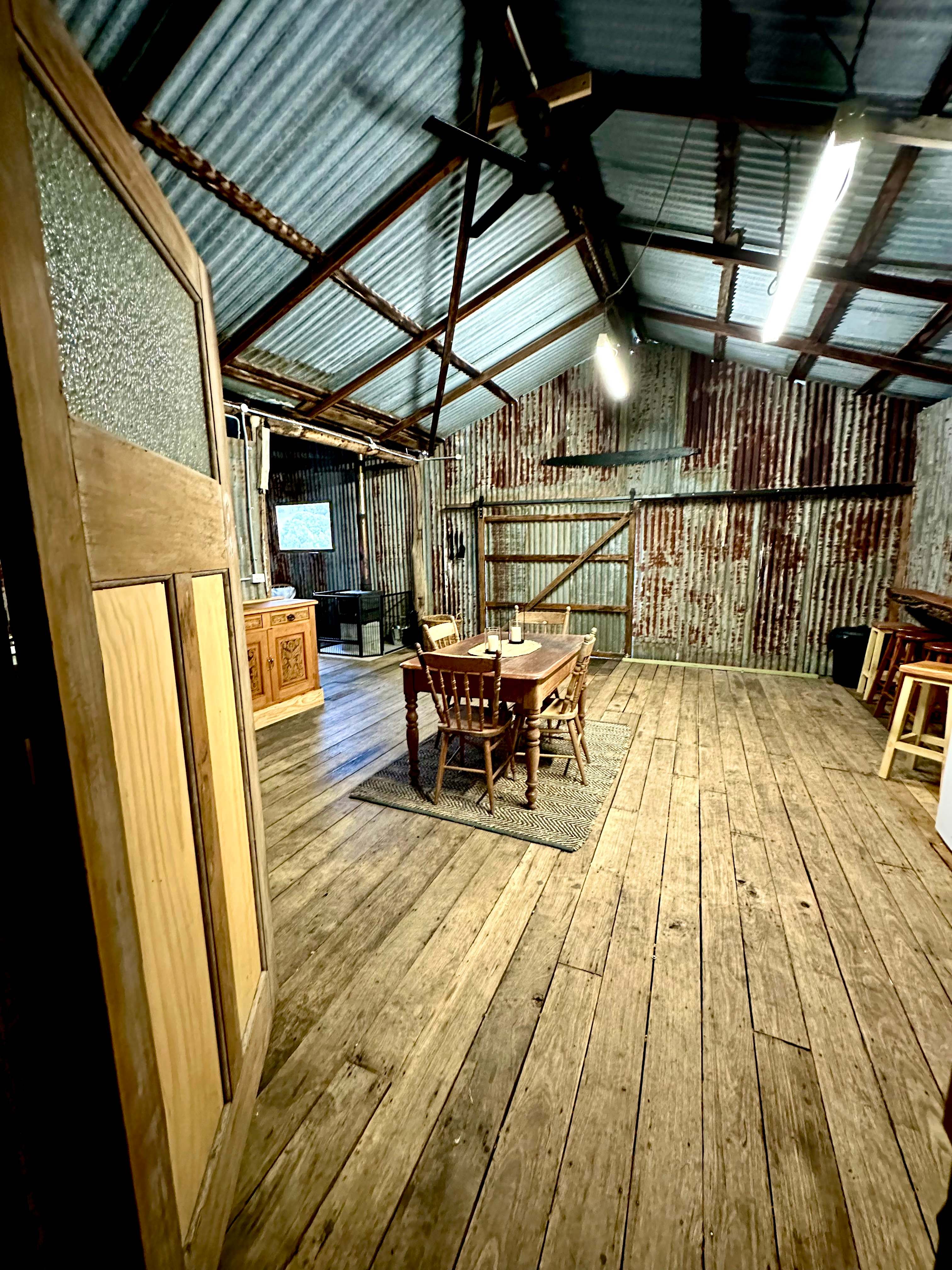 Entry through the shearing shed where sheep are still shorn today, as you camp the night on the old woolshed floor! 