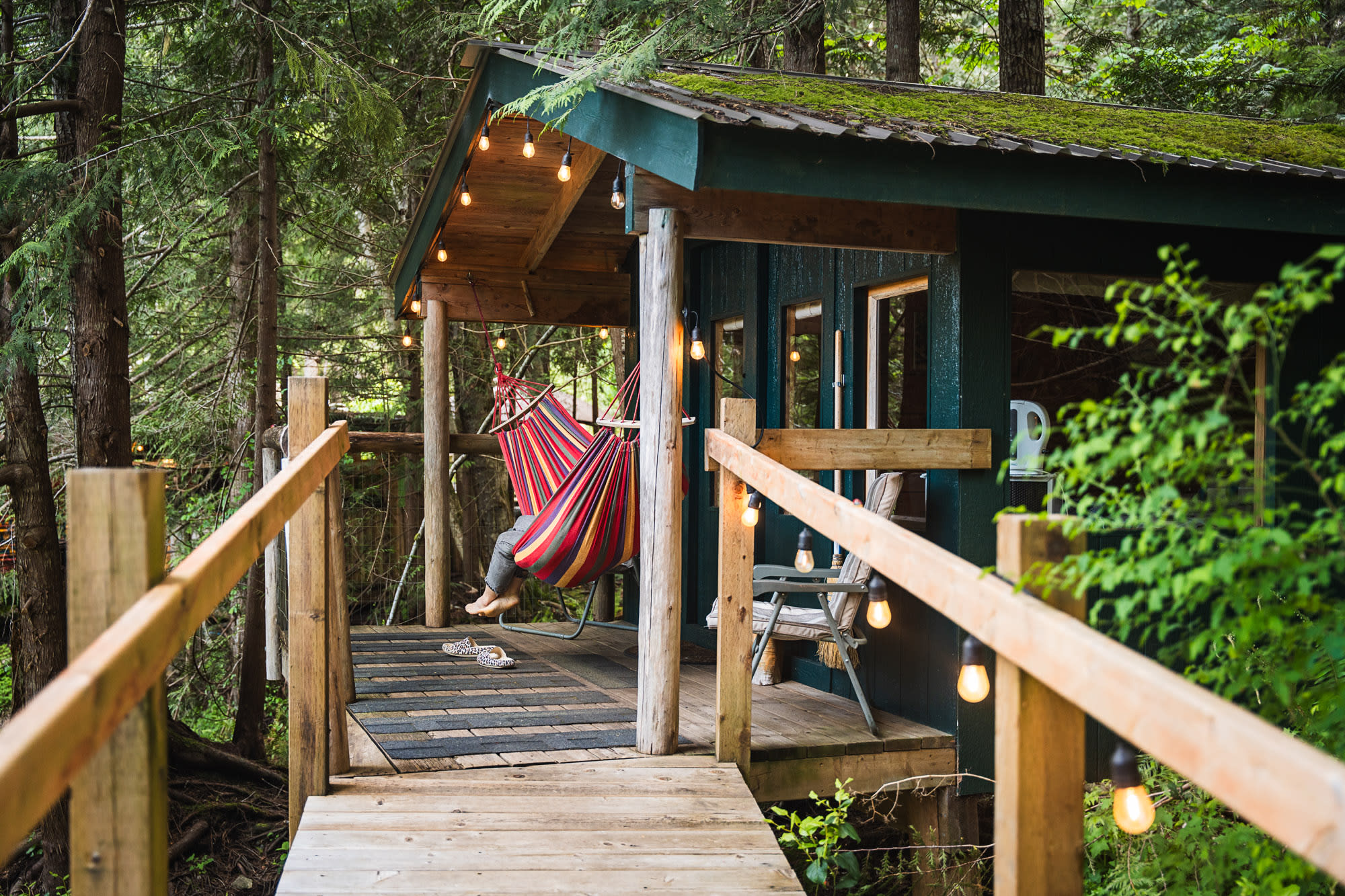 Hammock hangs on the deck