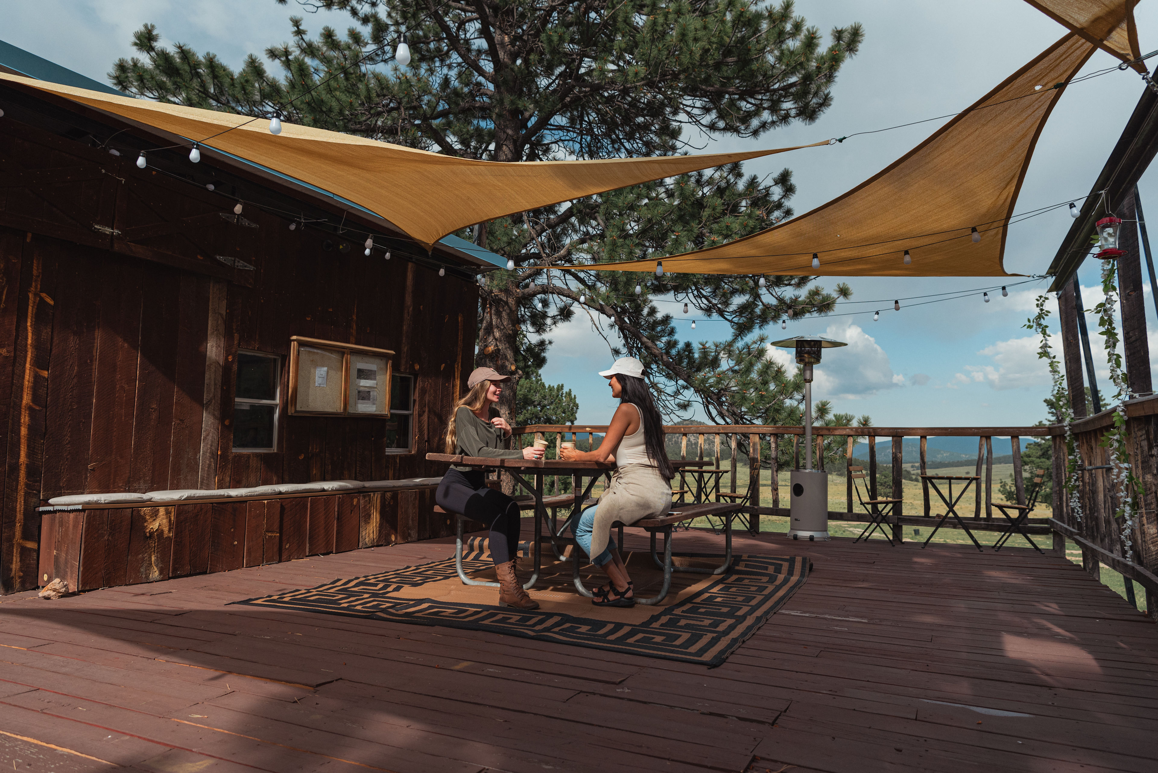 Our deck offers shade and lighting at night. Great for meals, gathering, or alone time.