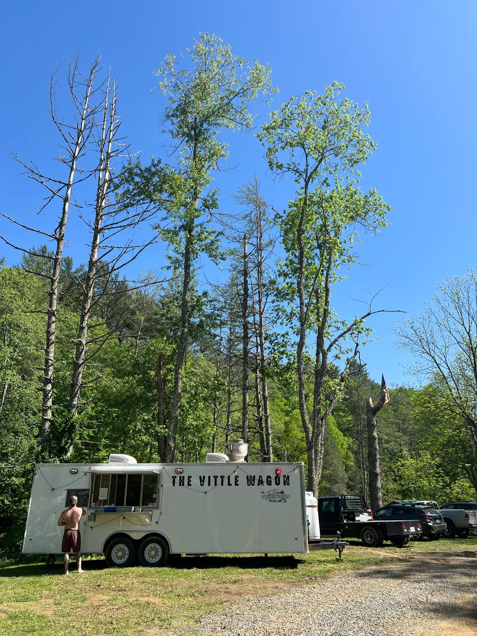 This is a 24 foot food truck.  Its level but you can see its barely off the road and the ground starts to decline behind the tires.  Option exists to also park parallel with the road