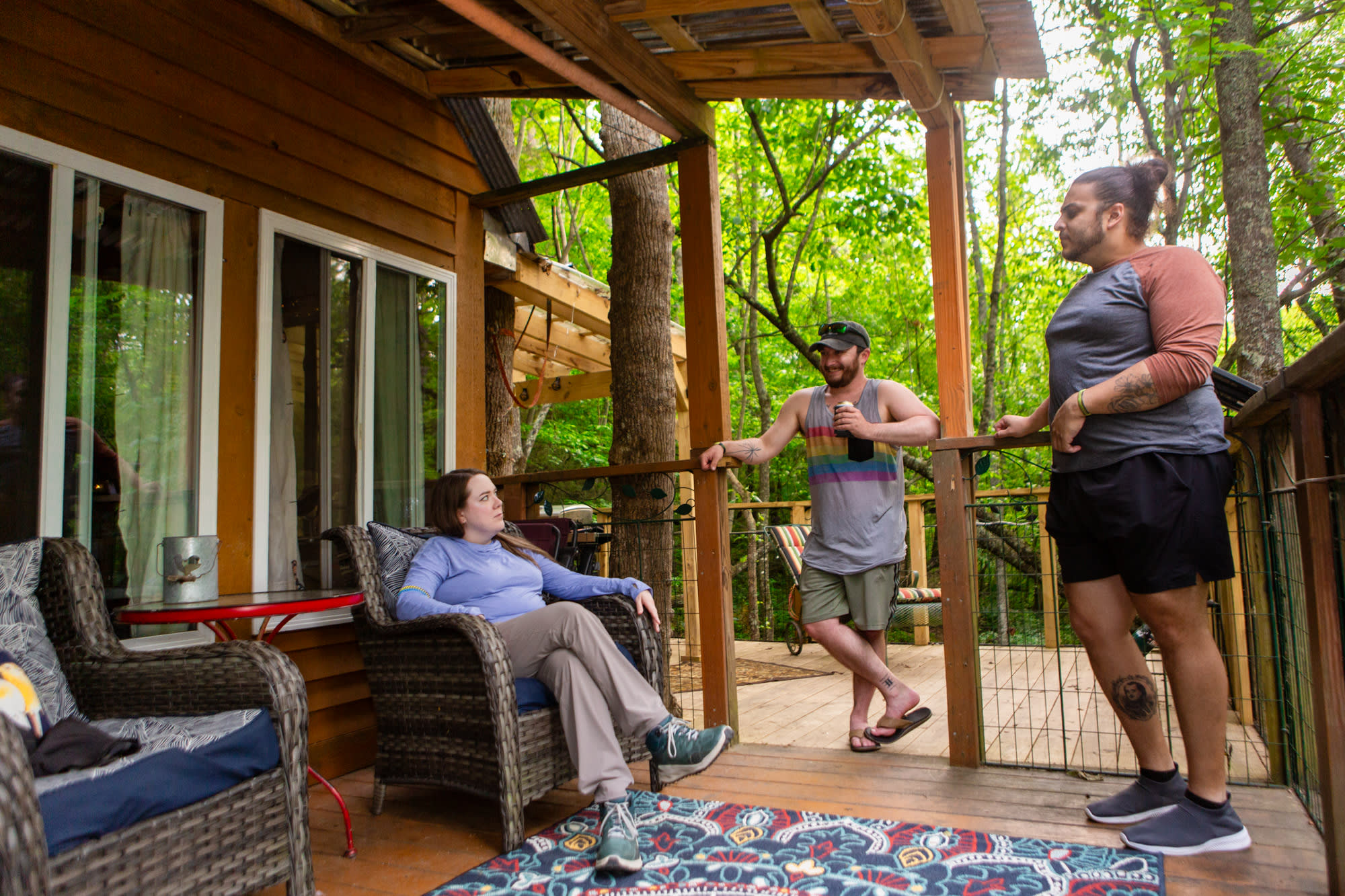 Hanging out on the covered part of the patio. It rained during our stay, and was very peaceful to sit here and listen to the rainfall.  The seats on this side stayed fairly dry, while it was a bit more exposed around the corner.