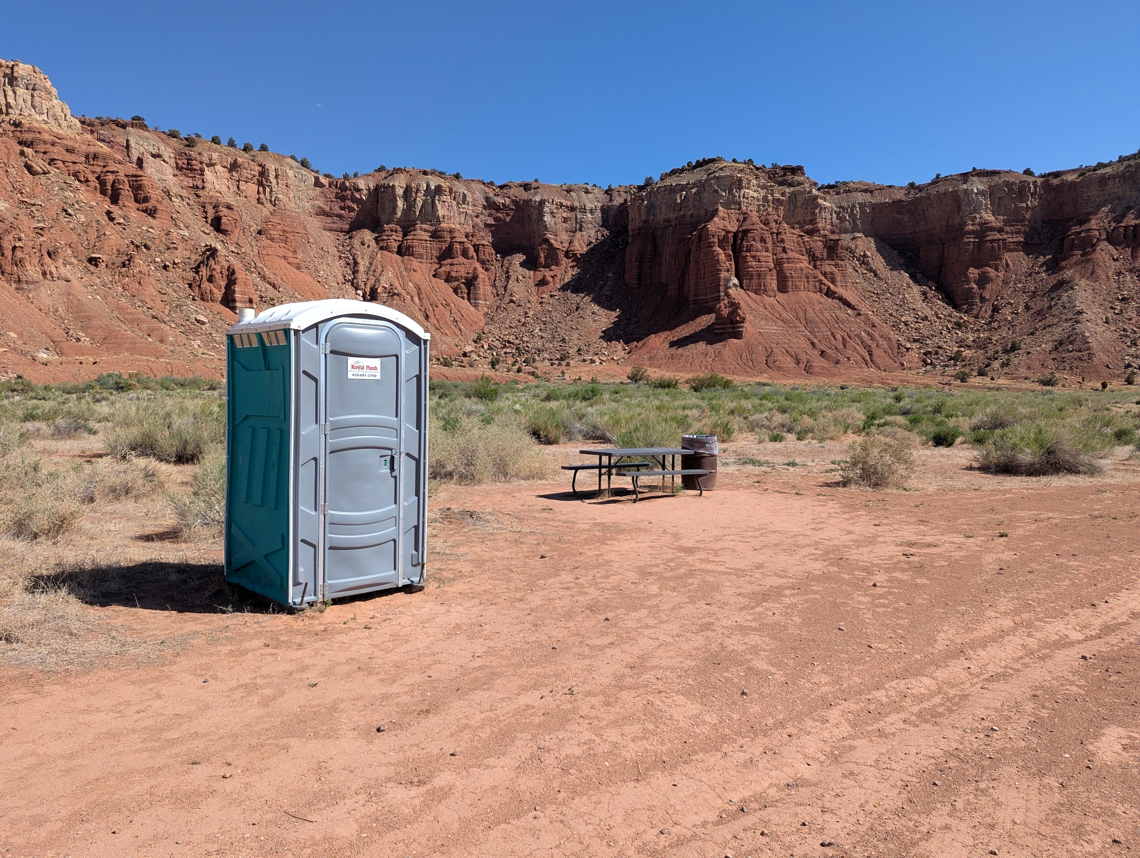 Amenities: clean Porta Potty, table, trash barrel 