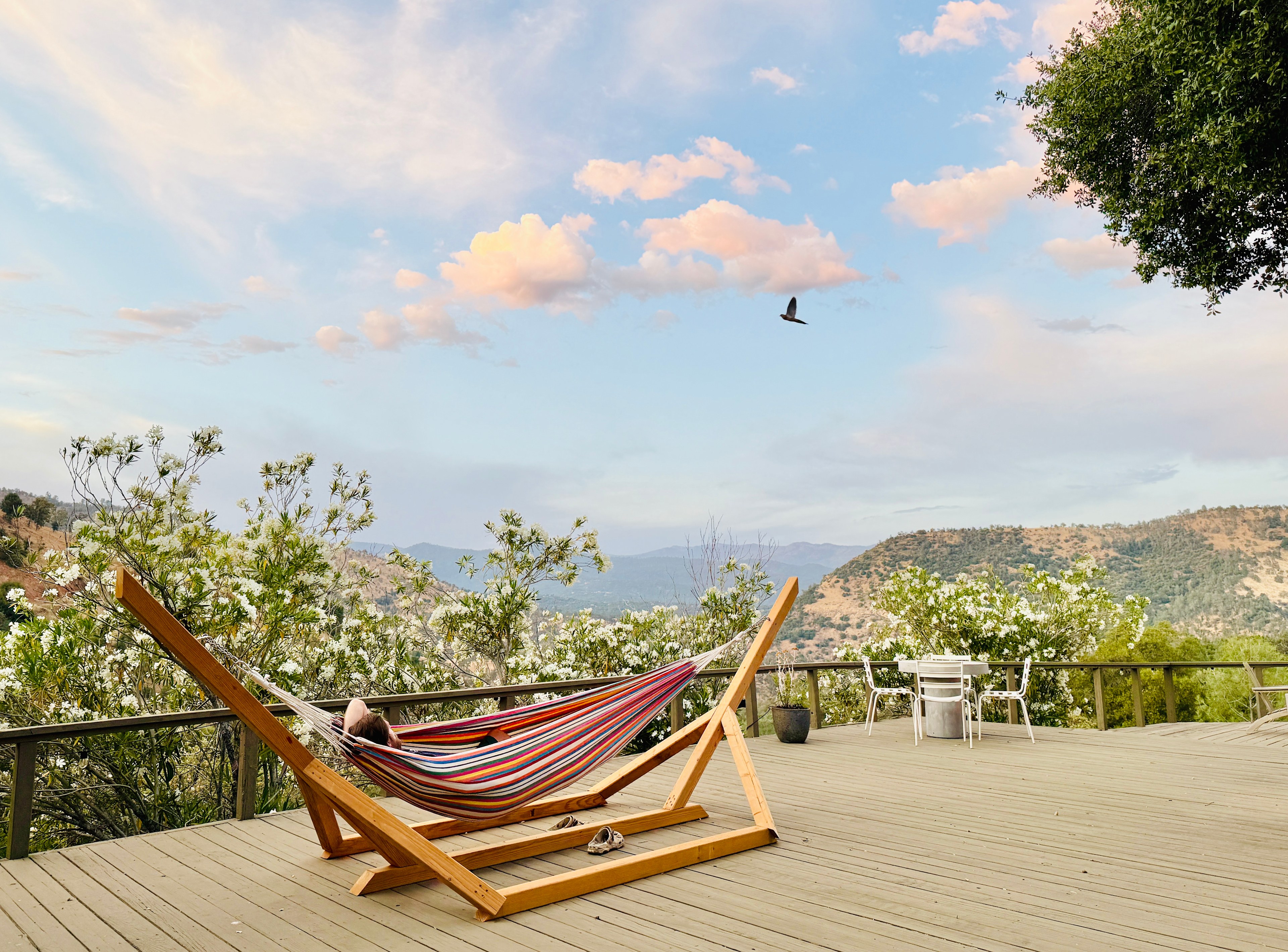 Stretch out for a midday nap or curl up with a good book in our custom built hammock. 