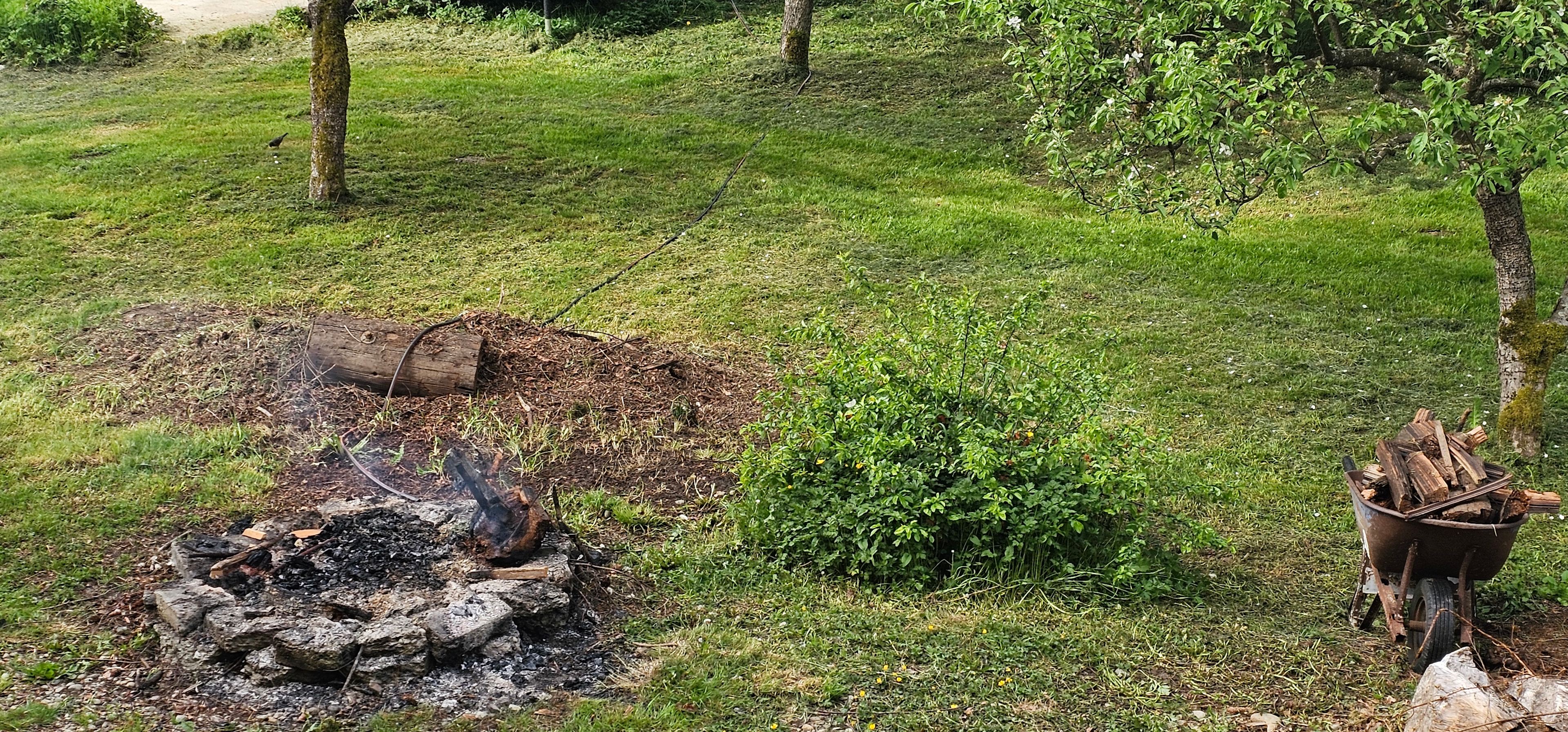 Fire pit with free fire wood. 