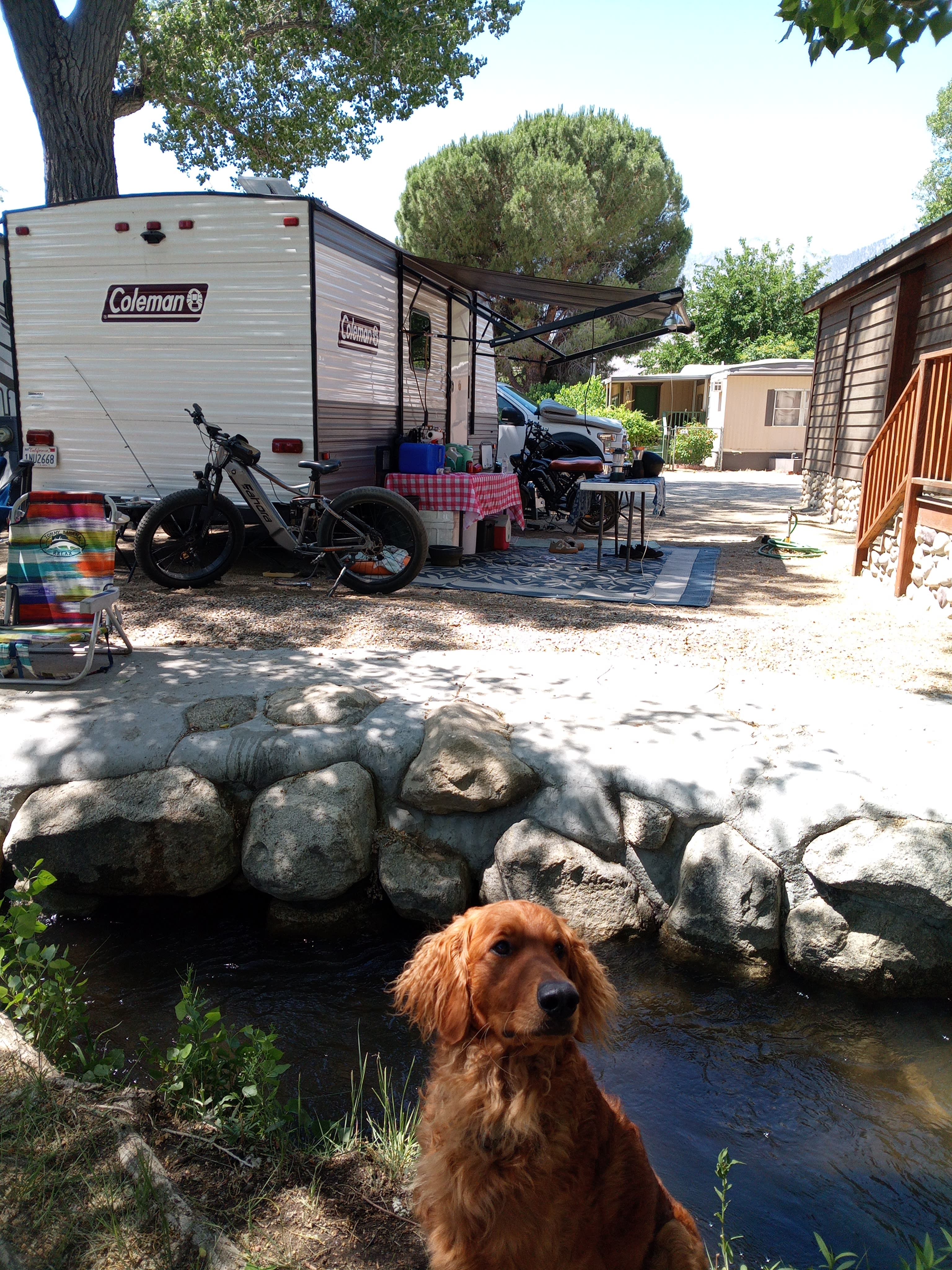 E5 shade and the creek. Perfect gateway to the eastern Sierra. Fishing was great. We will be back next year. 