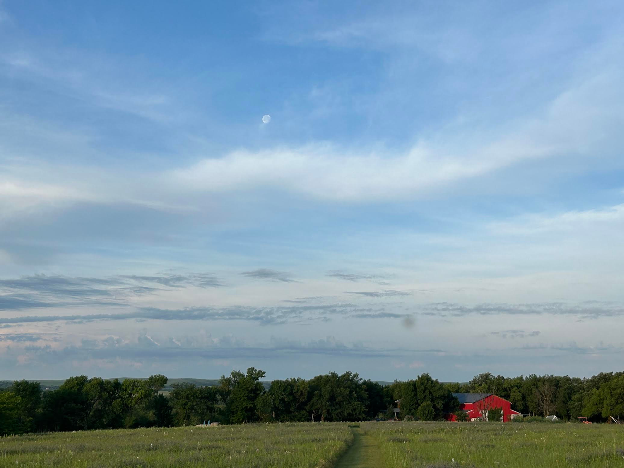 A view of Angie's house and barn from the trail.