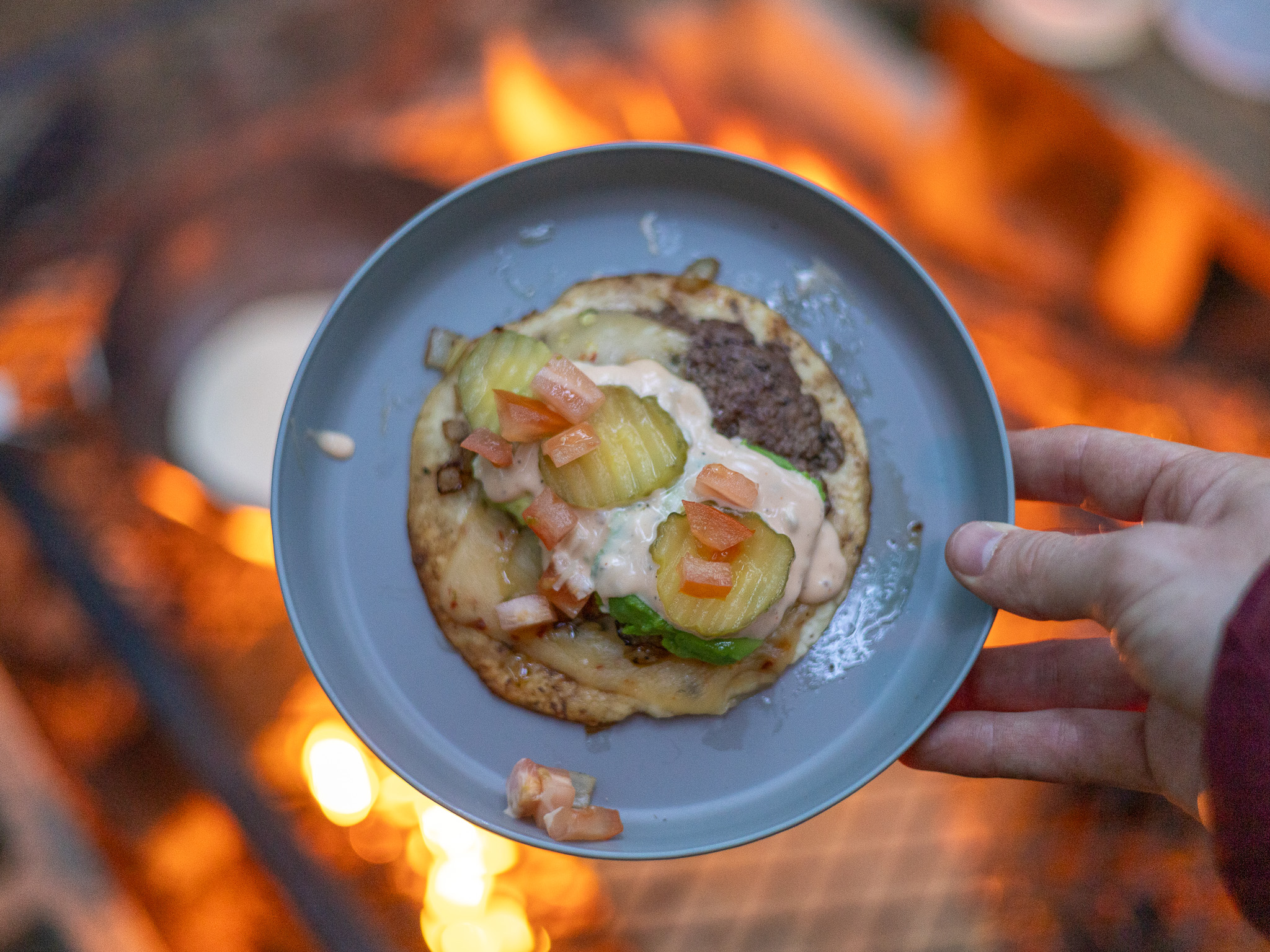 Smash burger tacos we made over the fire!