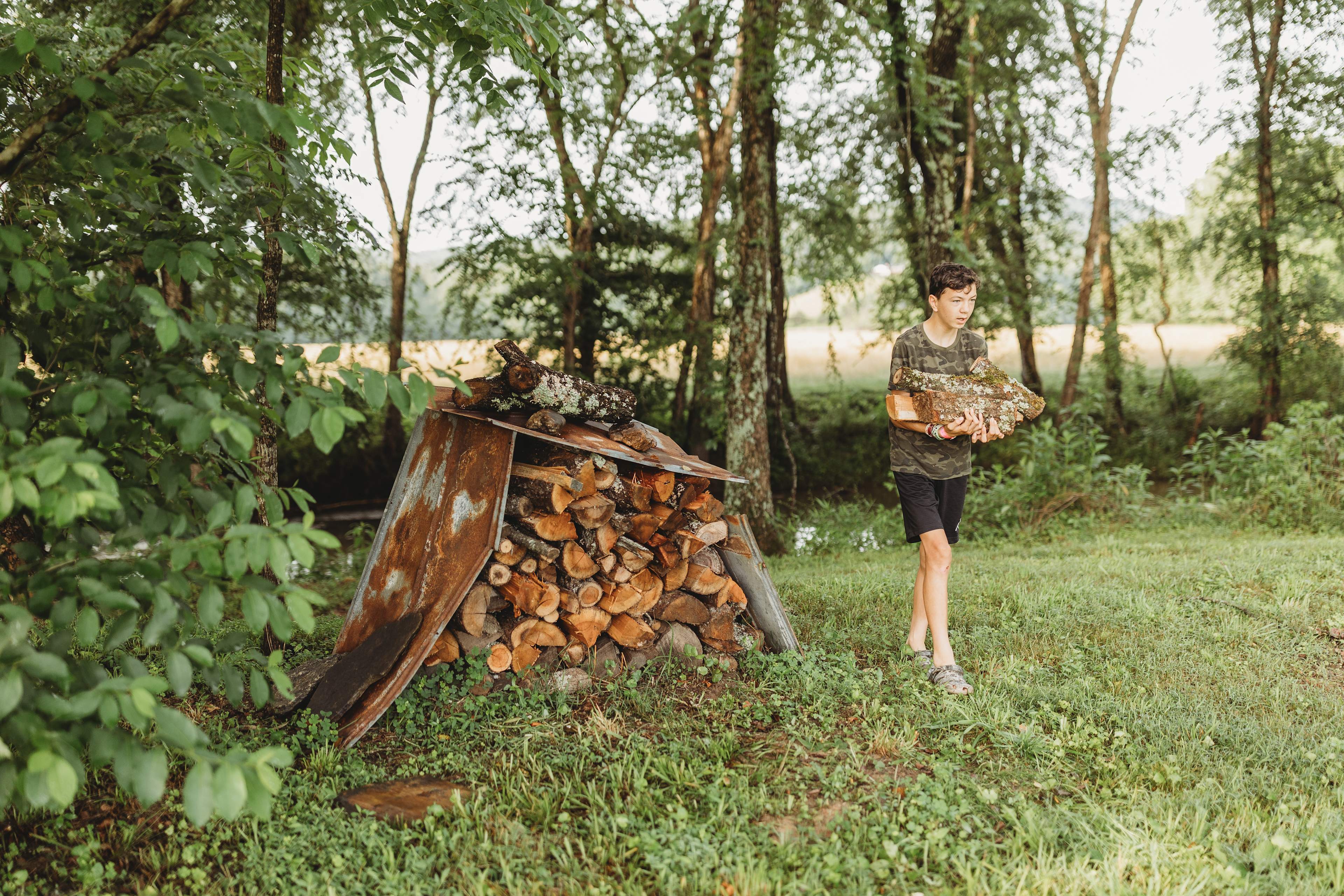 The wood pile was placed in a convenient location.