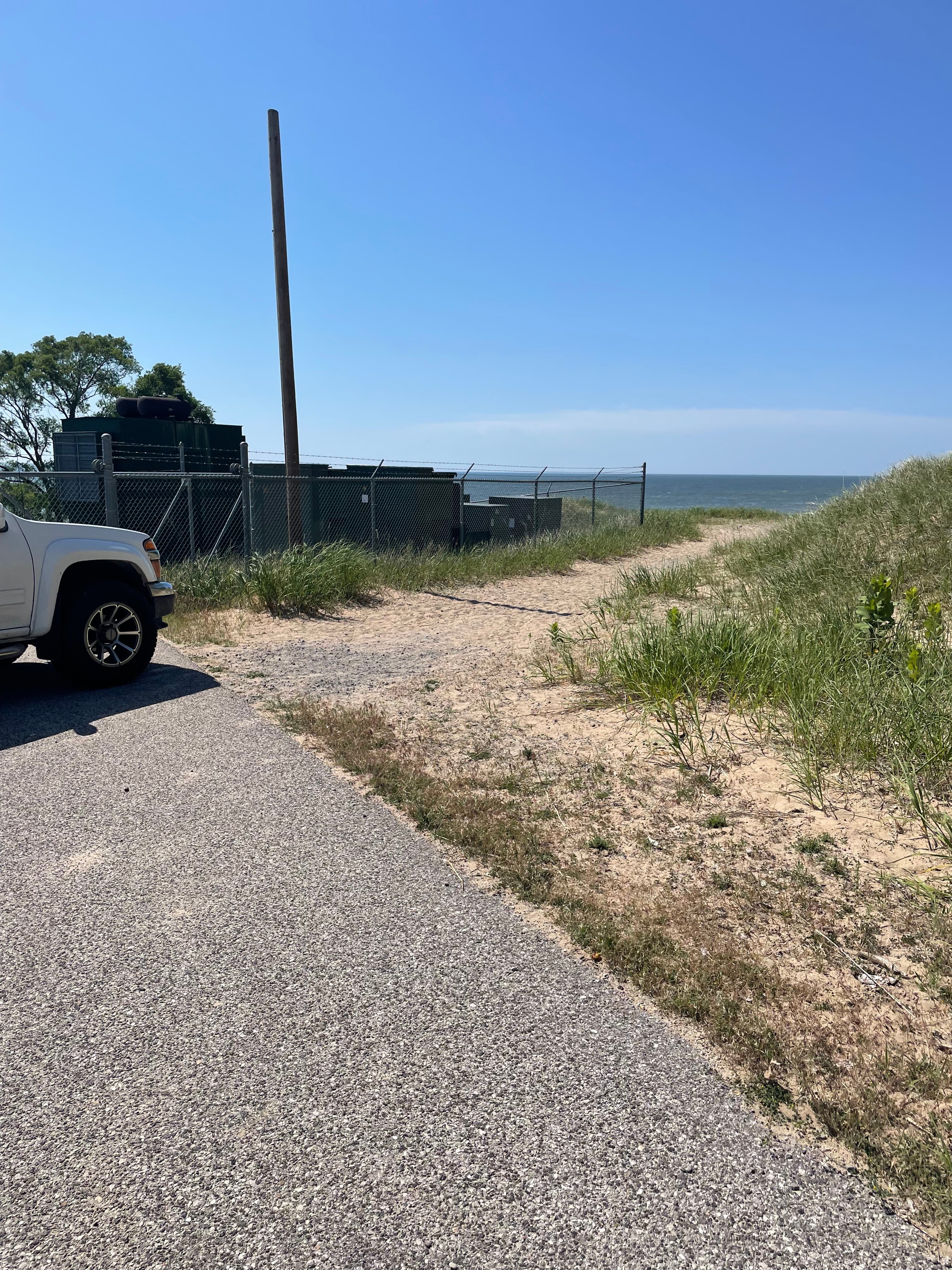 Take the path past the water filtration plant and you are at the beach!