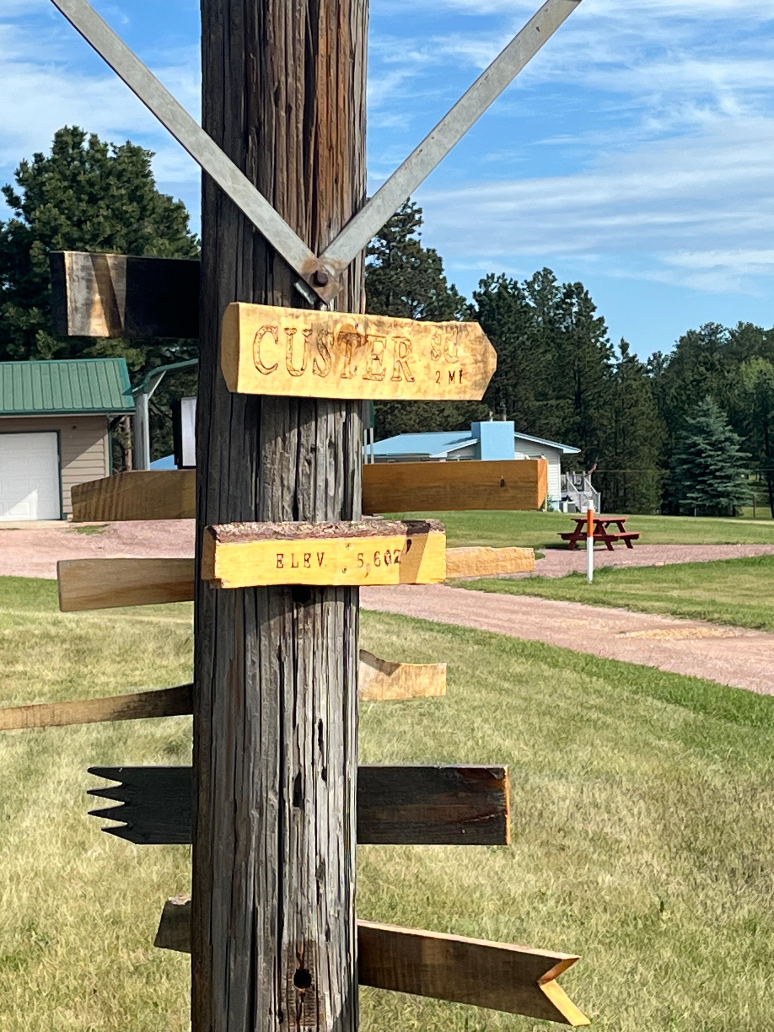 Elevation 5,602 feet.  Custer 2 miles away. 