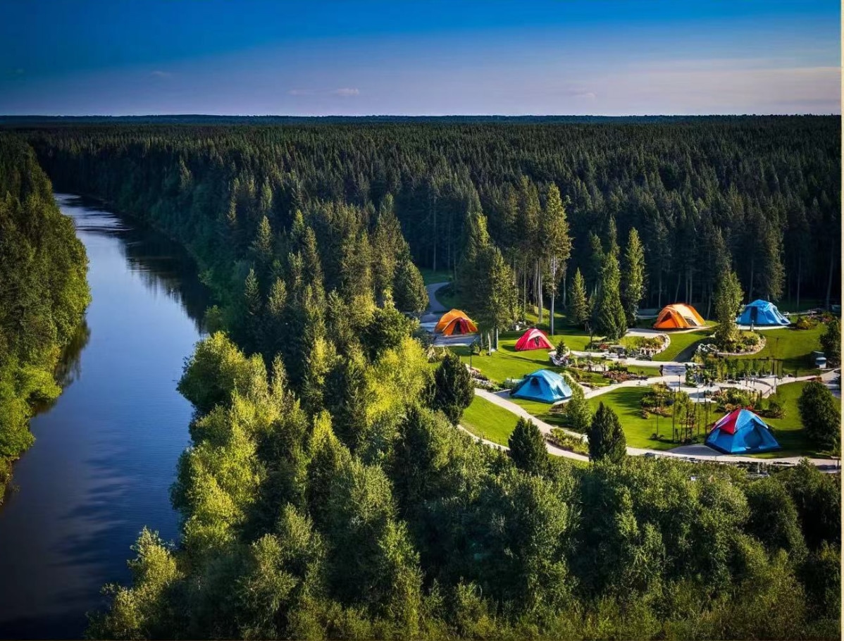  Escape to the Riverfront Campsite 
Note: The photo is AI-generated for presentation purposes &may not reflect exact site features.