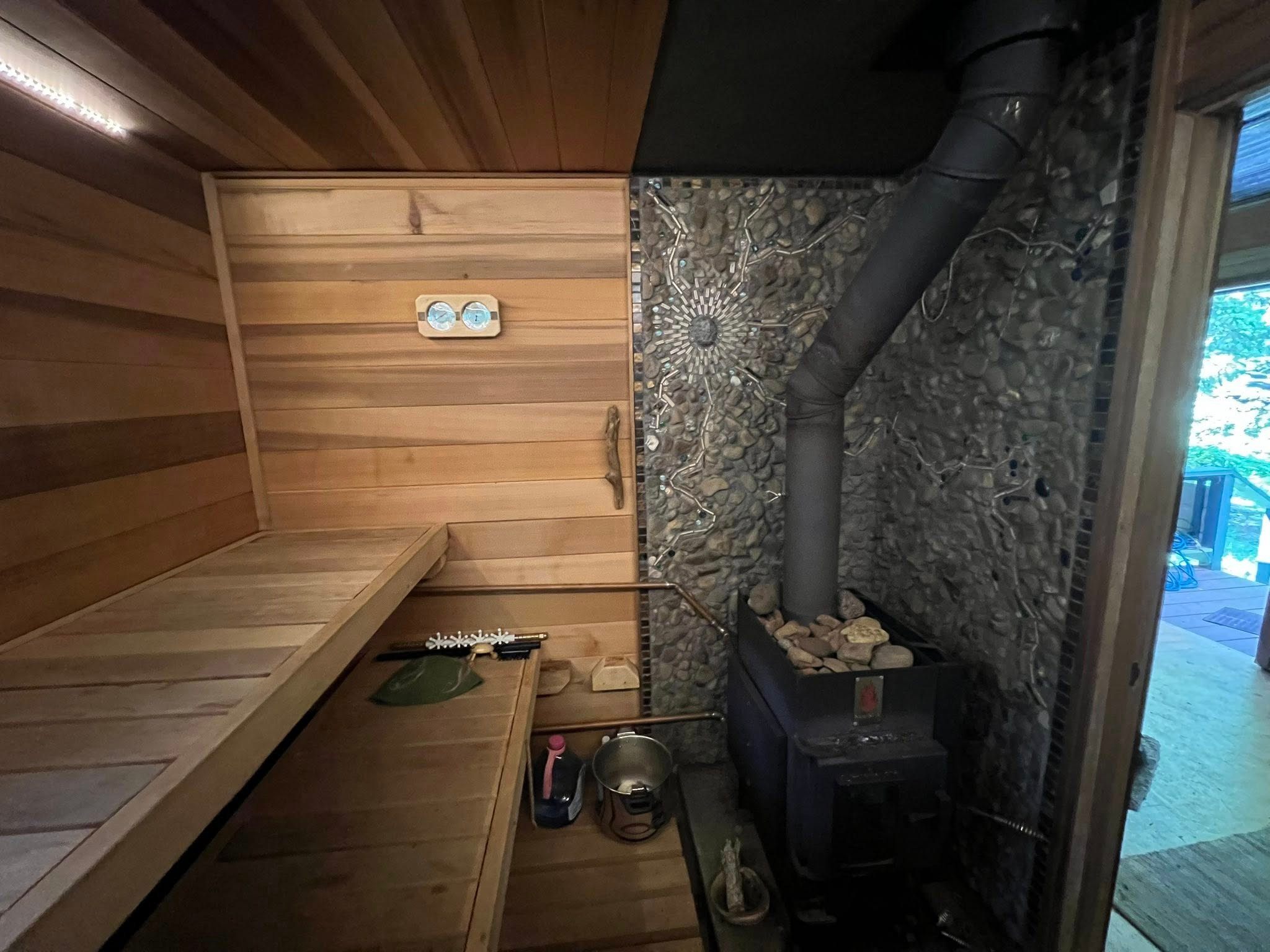 Wood-fired sauna.