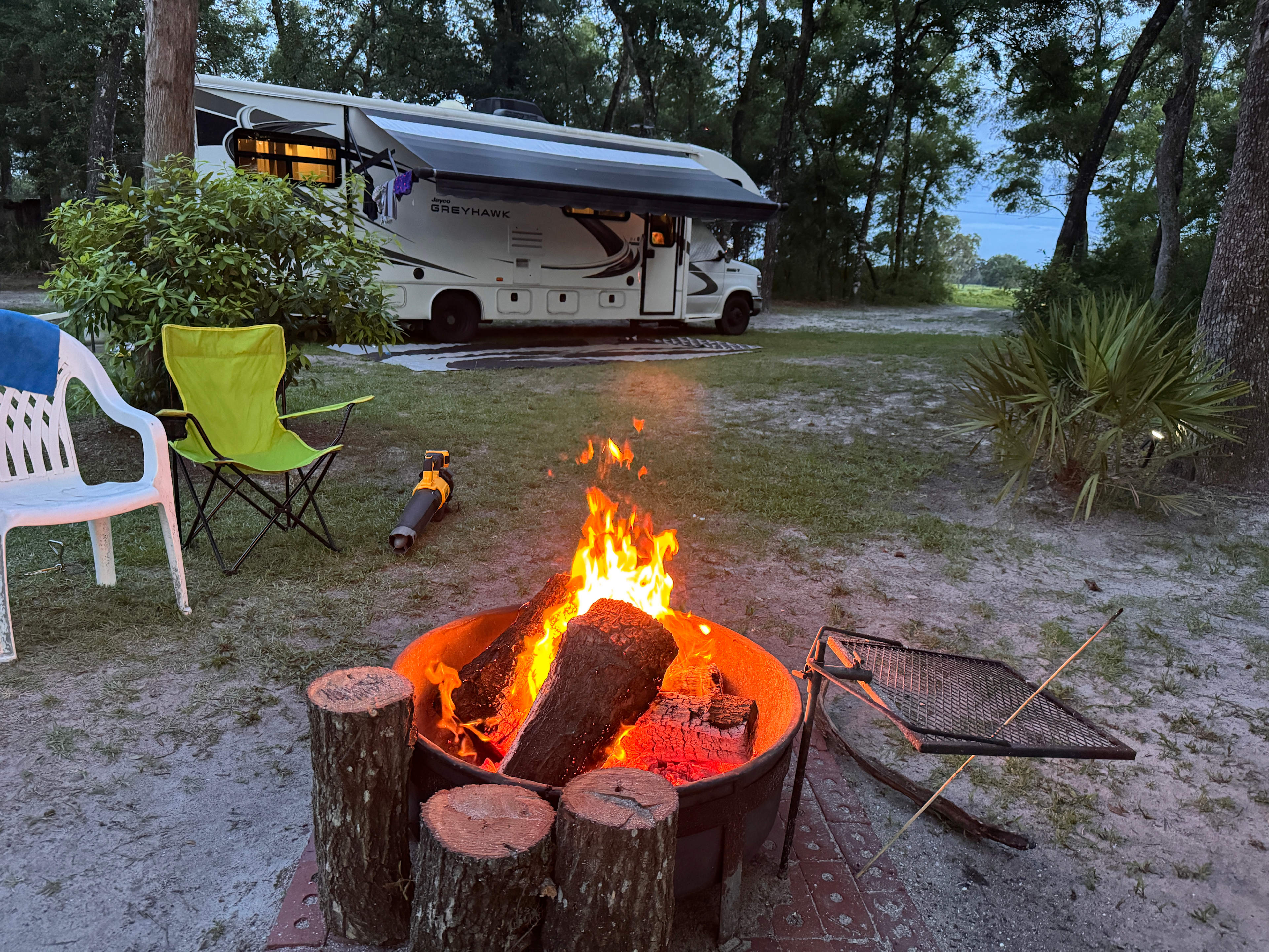 Plenty of space to pull in my Class C RV 32 feet long with a car in tow. 