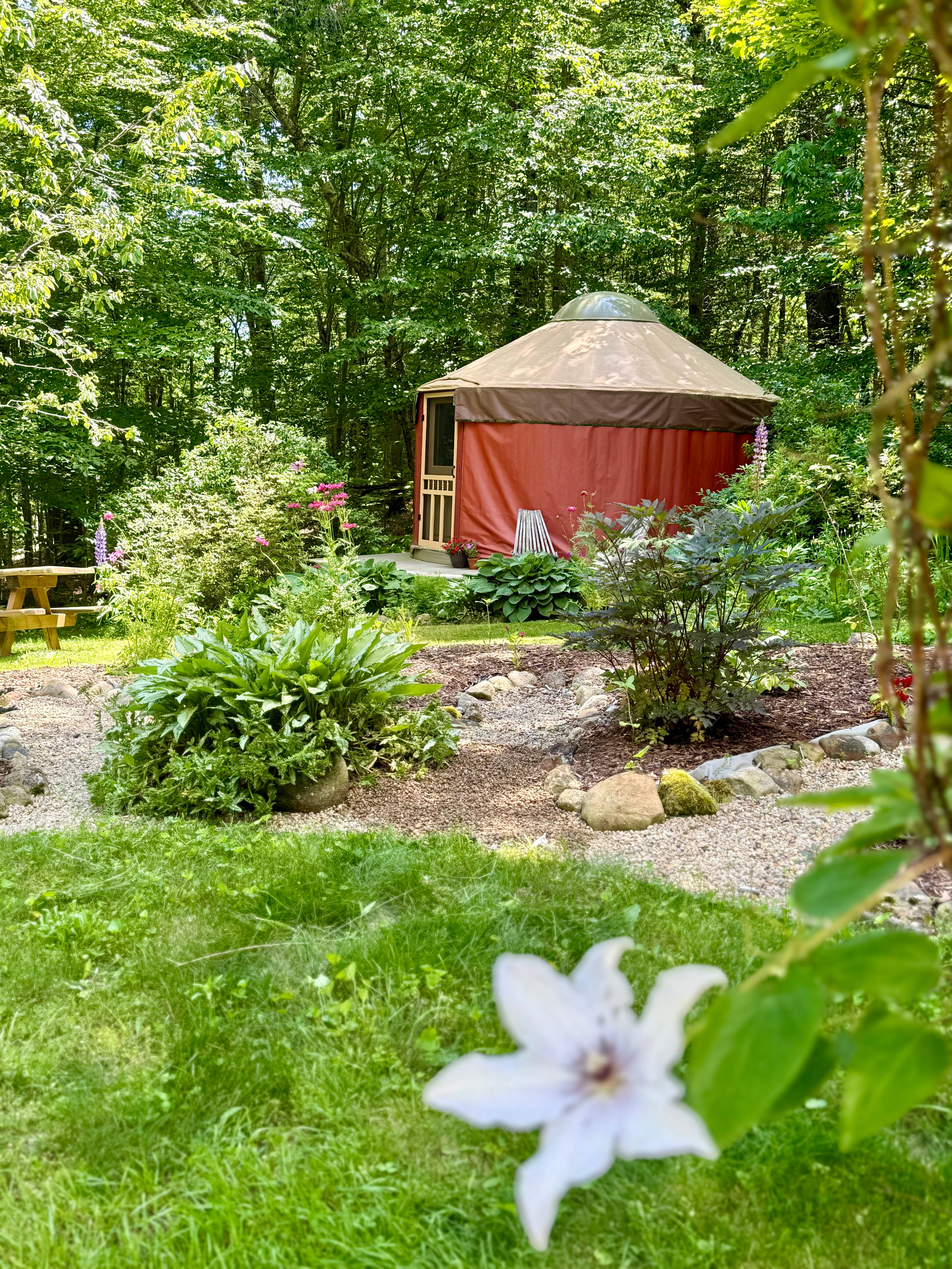 Enjoy the beautiful gardens surrounding the yurt. 