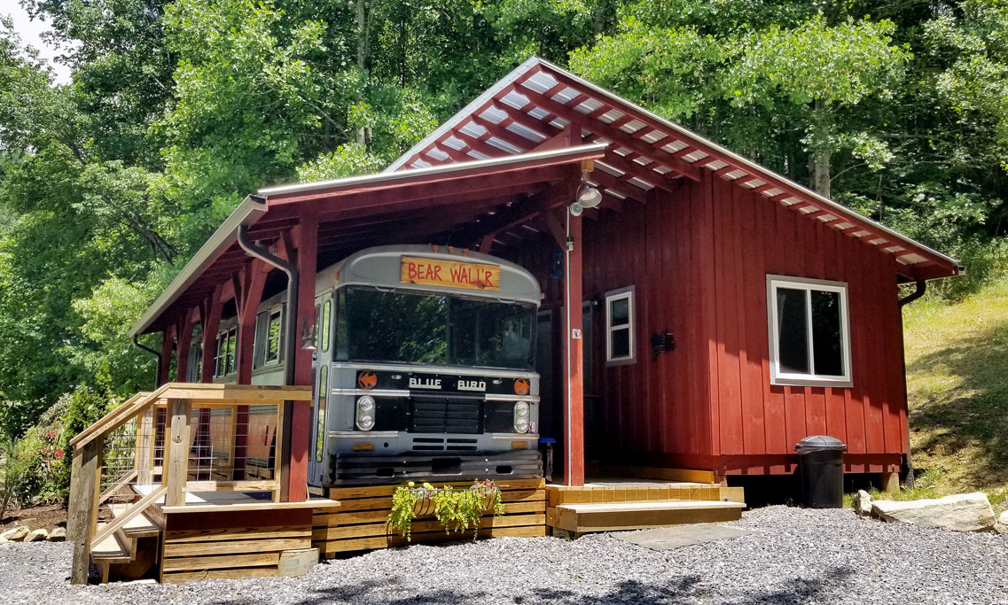 Bus and bunkhouse.