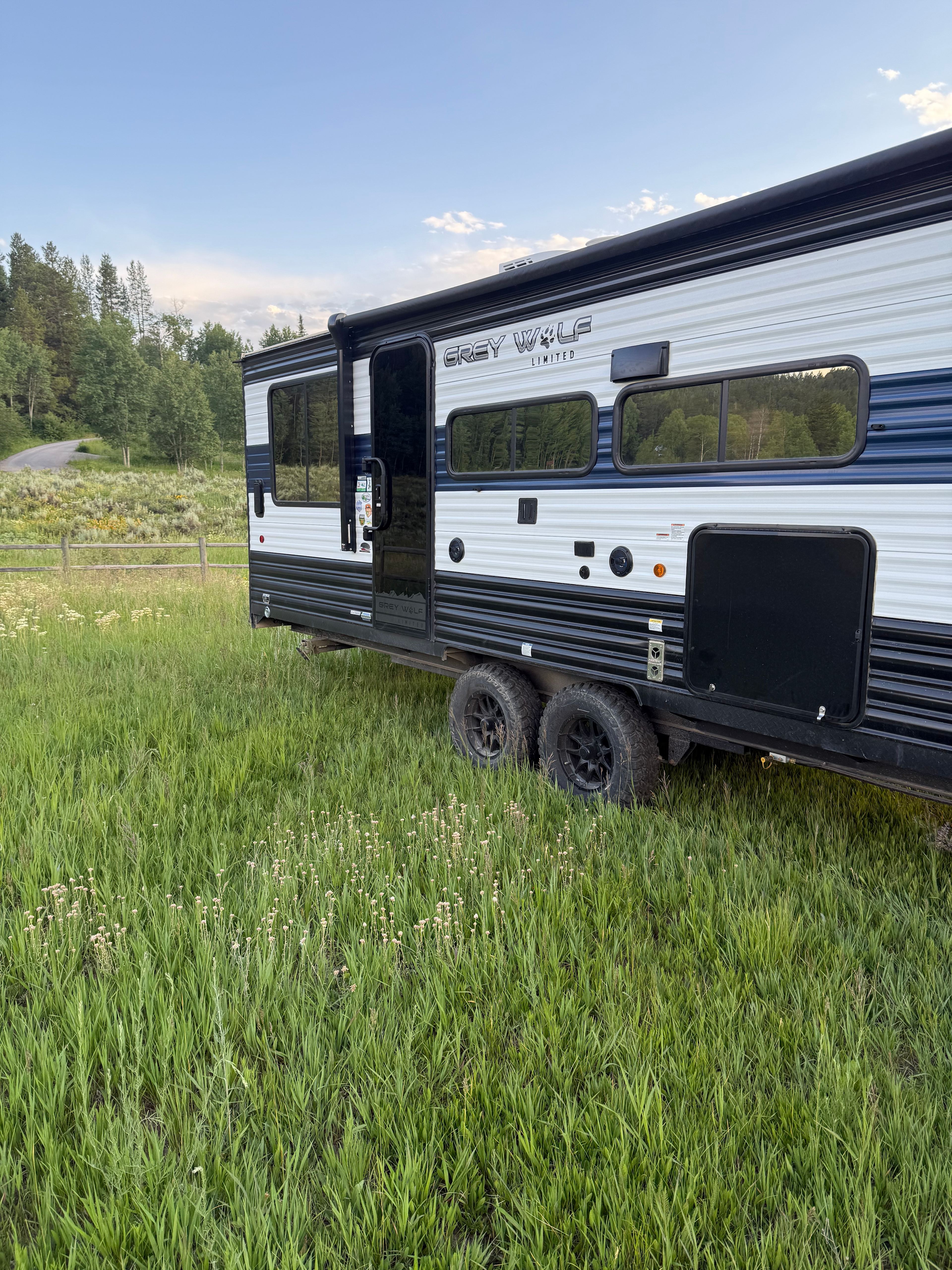 Totes big enough for 30ft trailer. Def had to put a block under the one side to level but isn't that part of the experience 