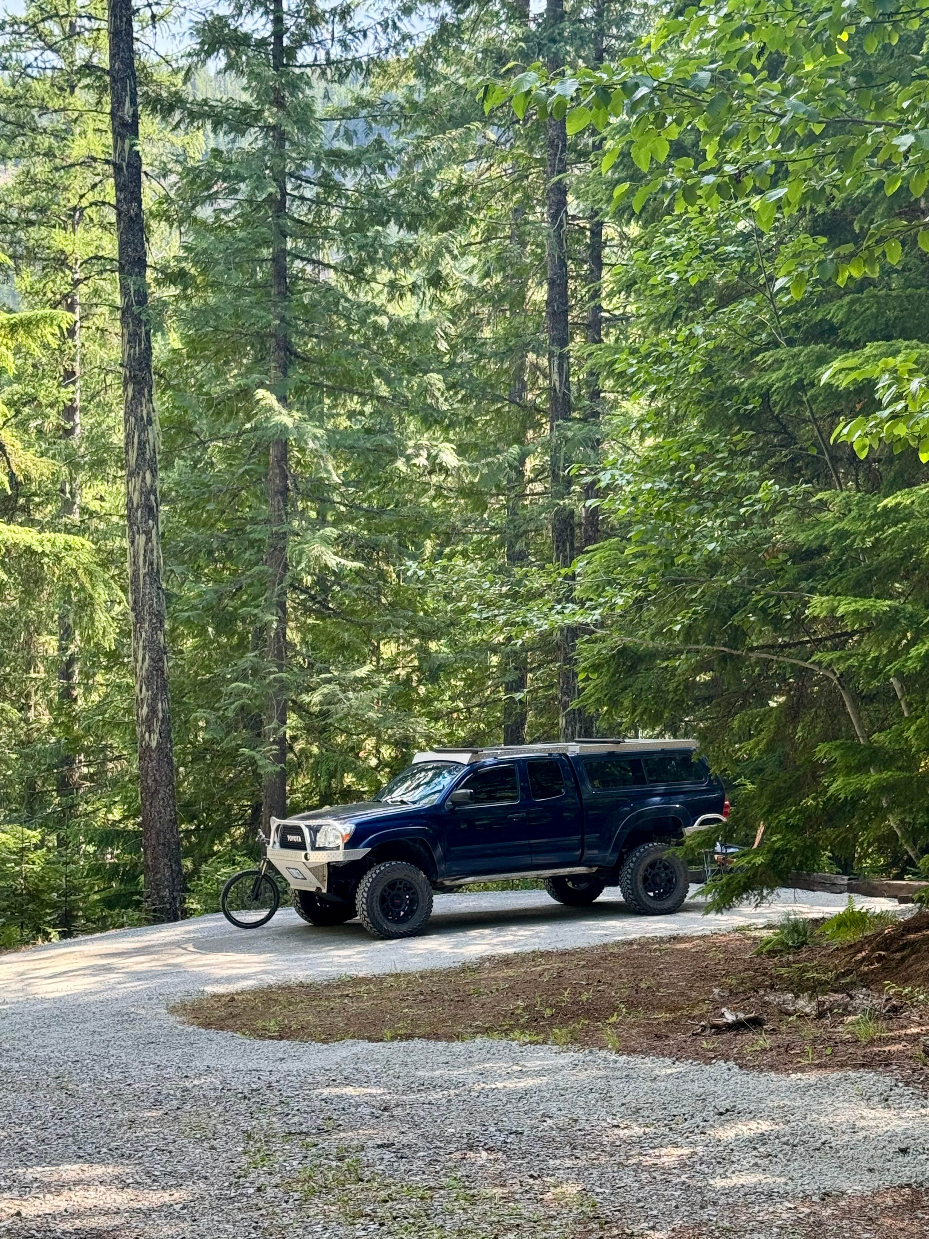 The Larch View site is plenty big enough for trucks and vans and has a nice, flat graveled parking space