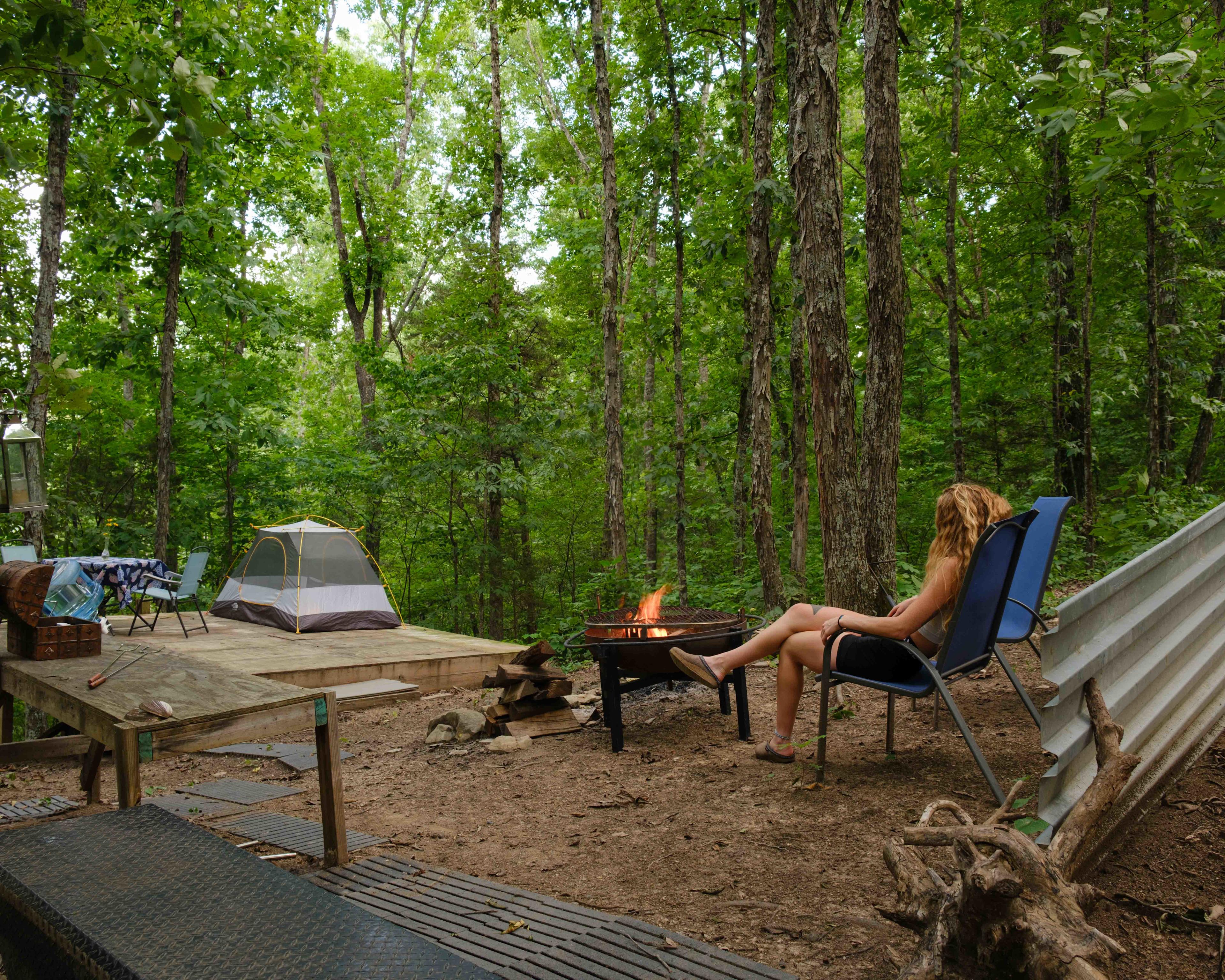 beautiful fire pit in the woods!