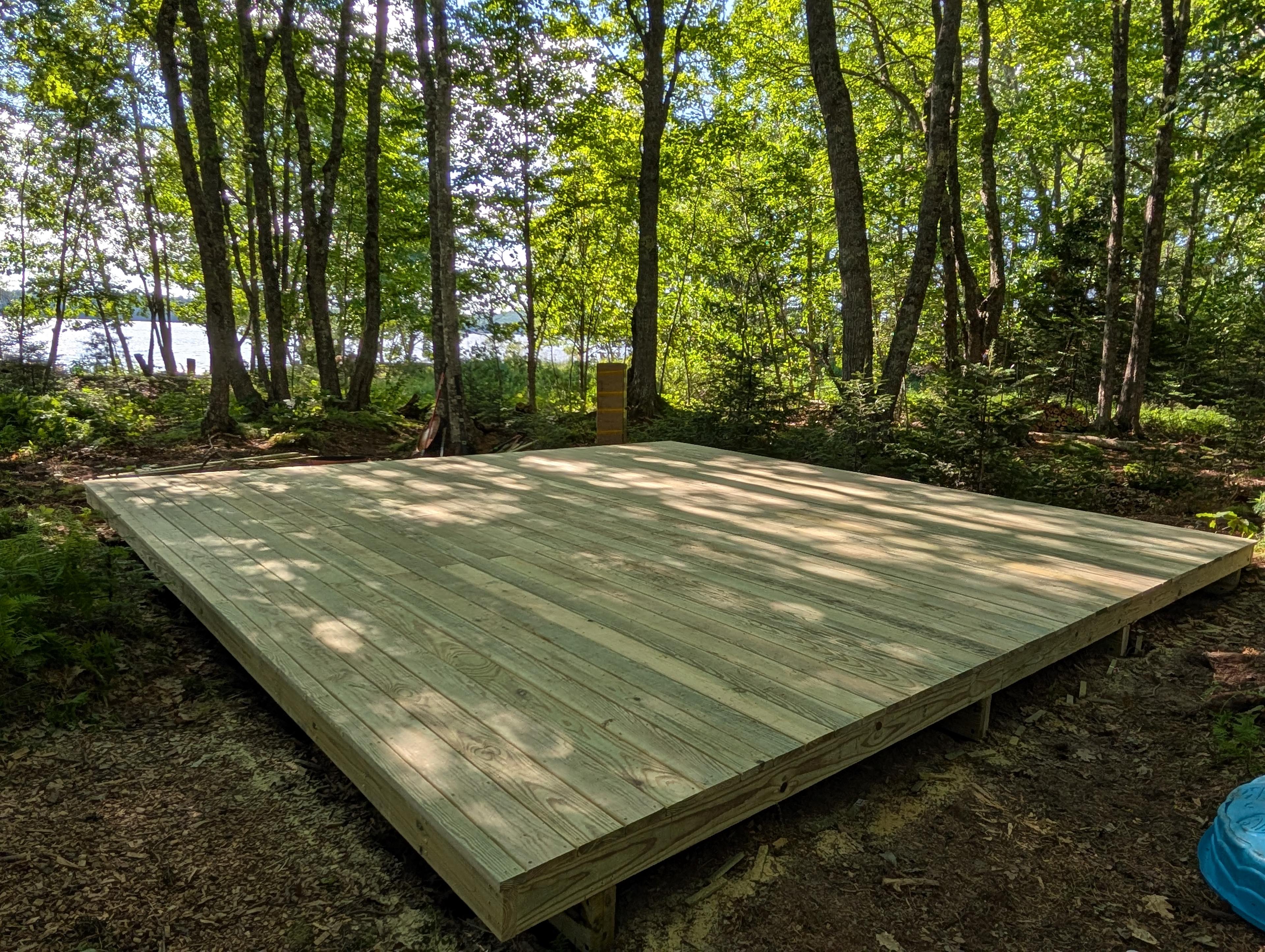 This 20x20 deck is where the Glamper tent is but will eventually be the where the Viking A-Frame gets built.
