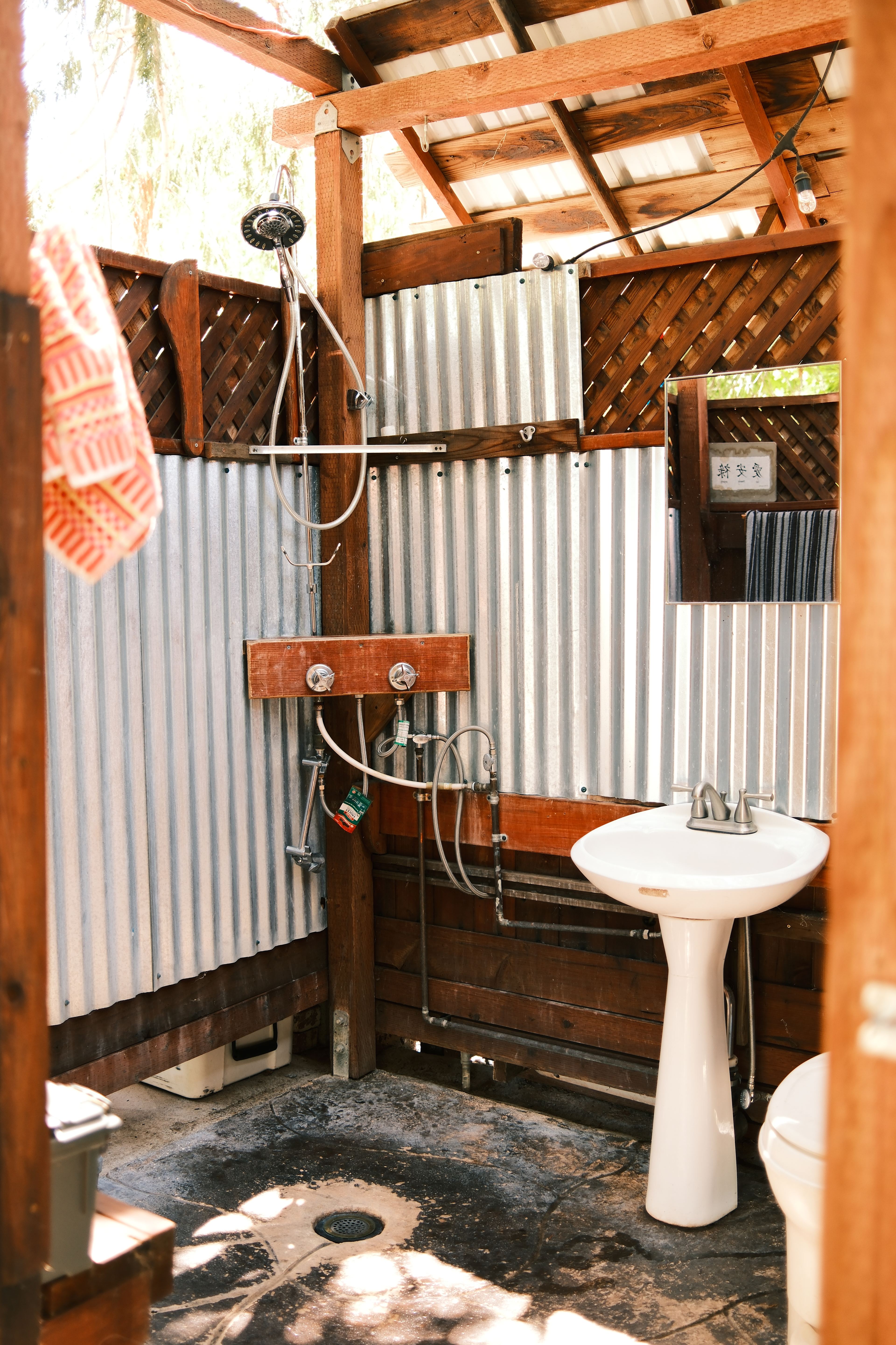 Outdoor shower with hot water