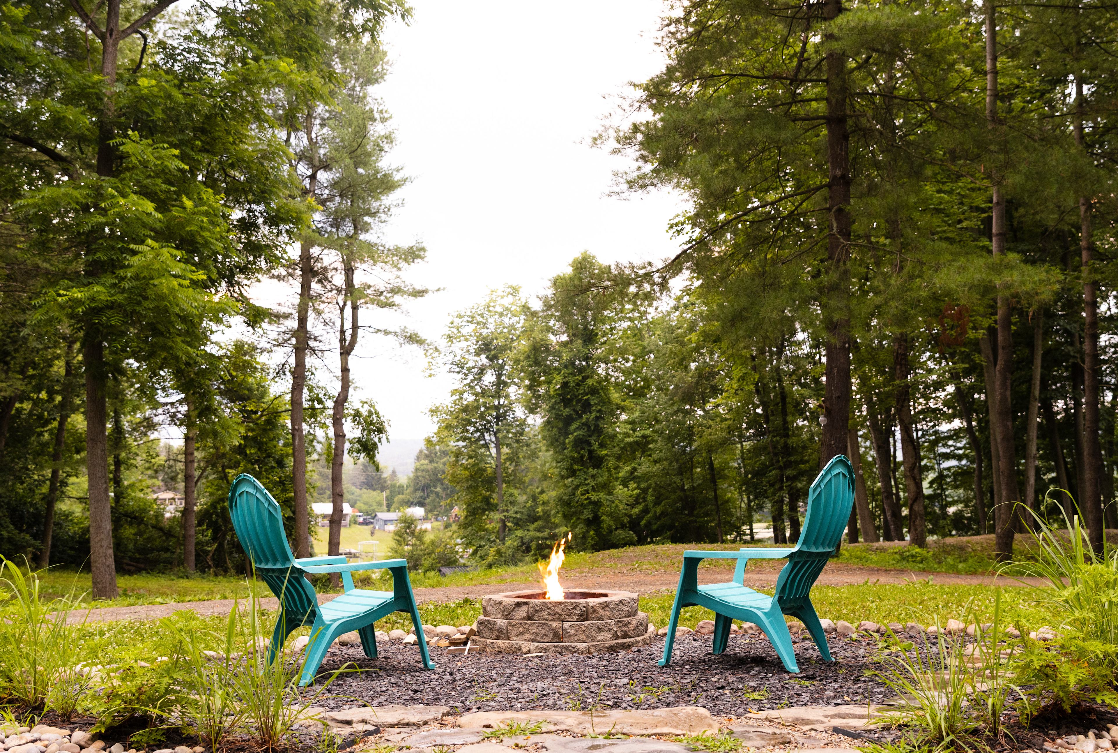 The firepit that sits right outside the entrance of the tent.