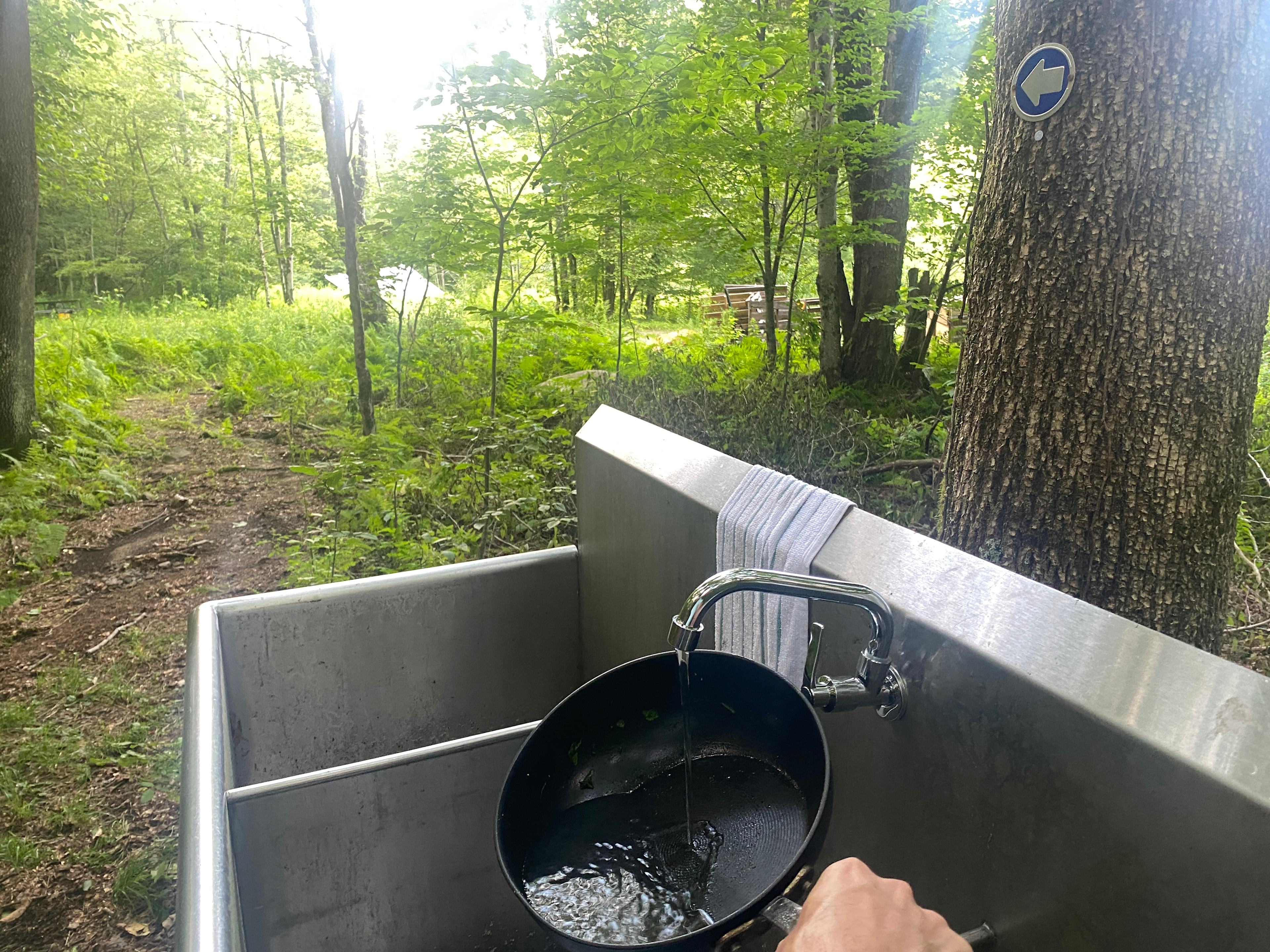 Sink with drinkable water available along the trail. 