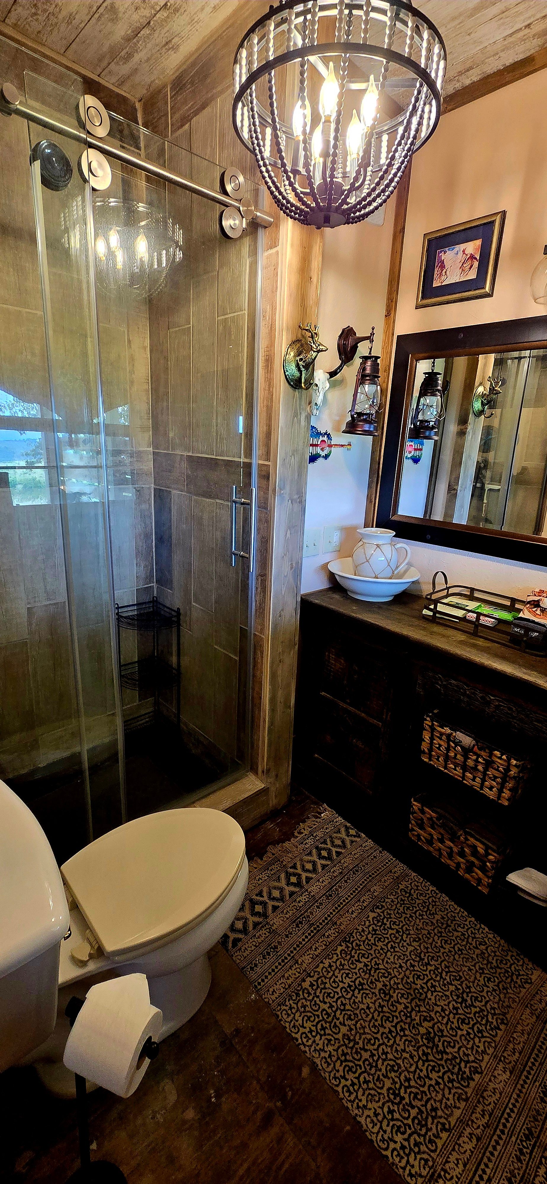 Bathroom with walkin shower.