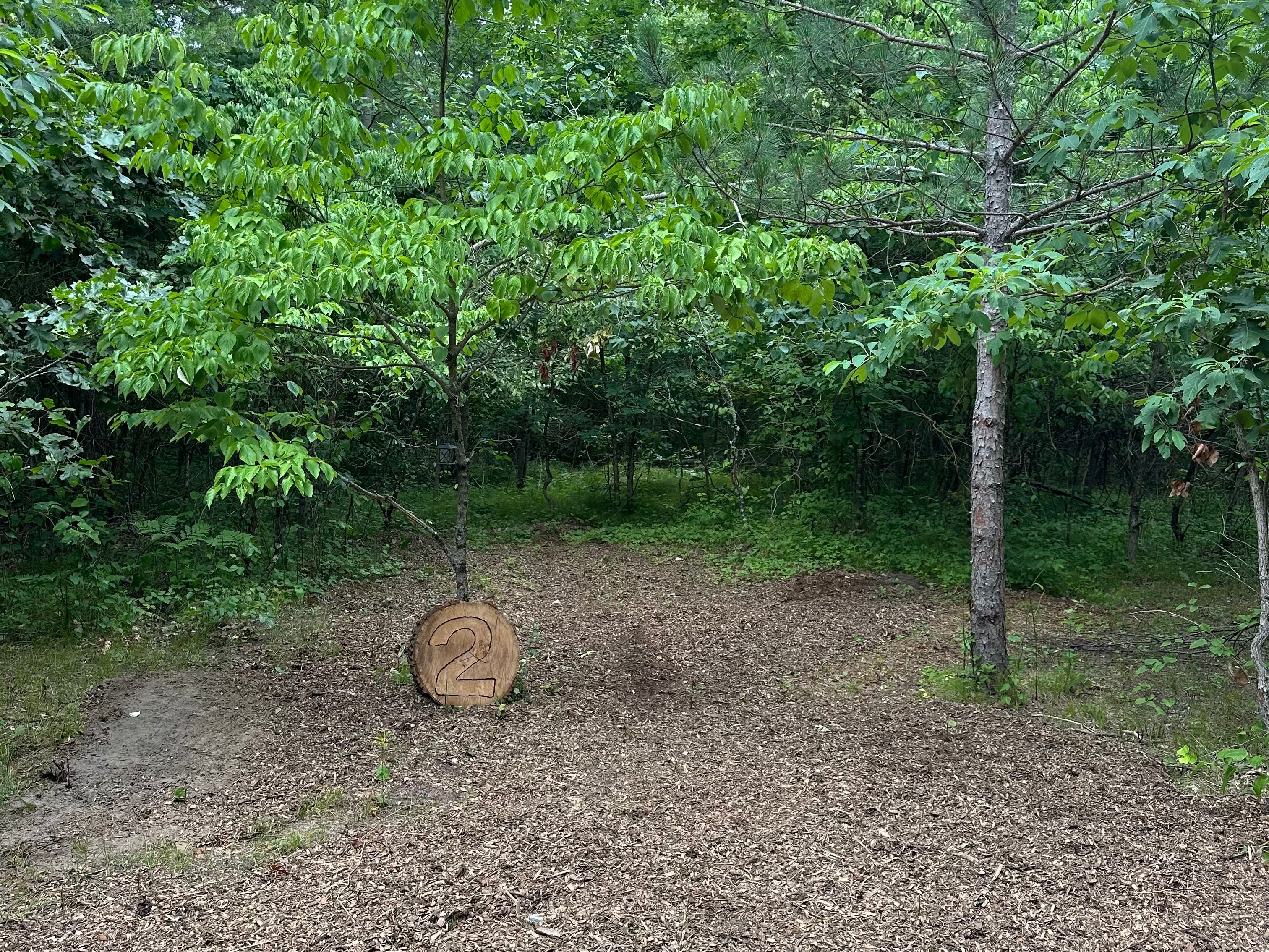 Entrance for site #2 is 7.5’ across. Dimensions of site are 13’x24’ perfect for a tent. 