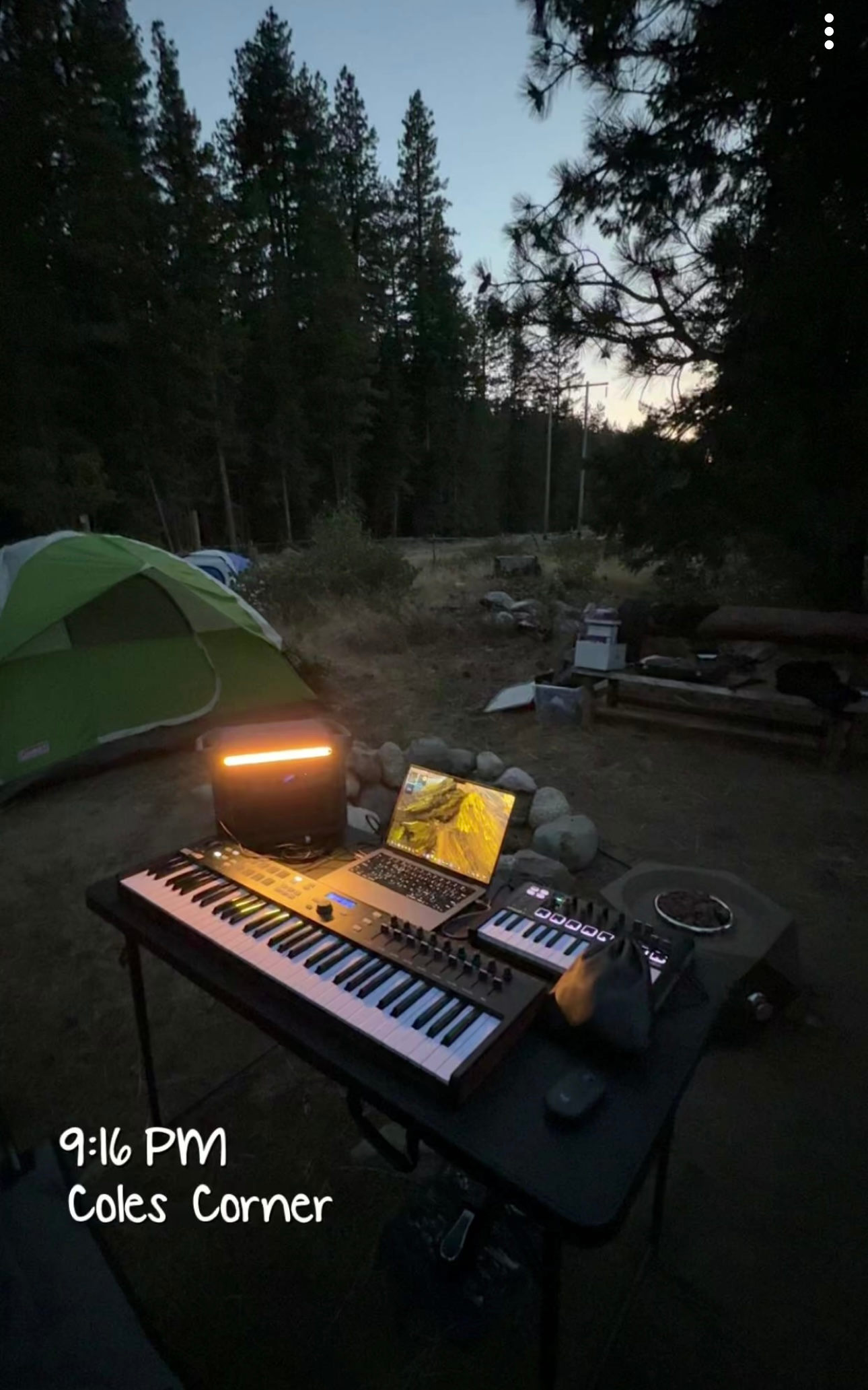 Bunch of musicians camping. Perfect spot for song writing. 