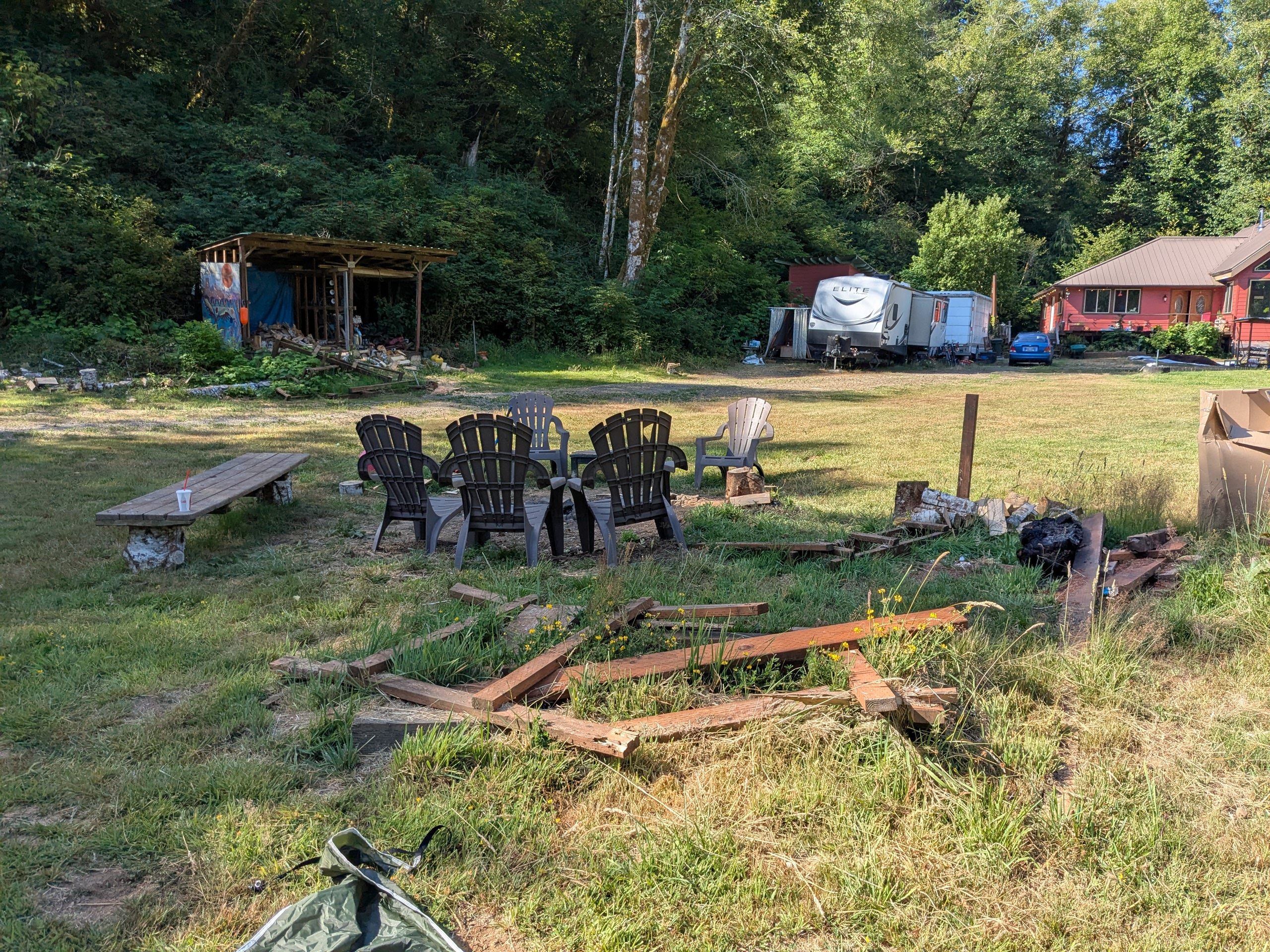 Nice fire pit set up (view from inside our tent ⛺) 