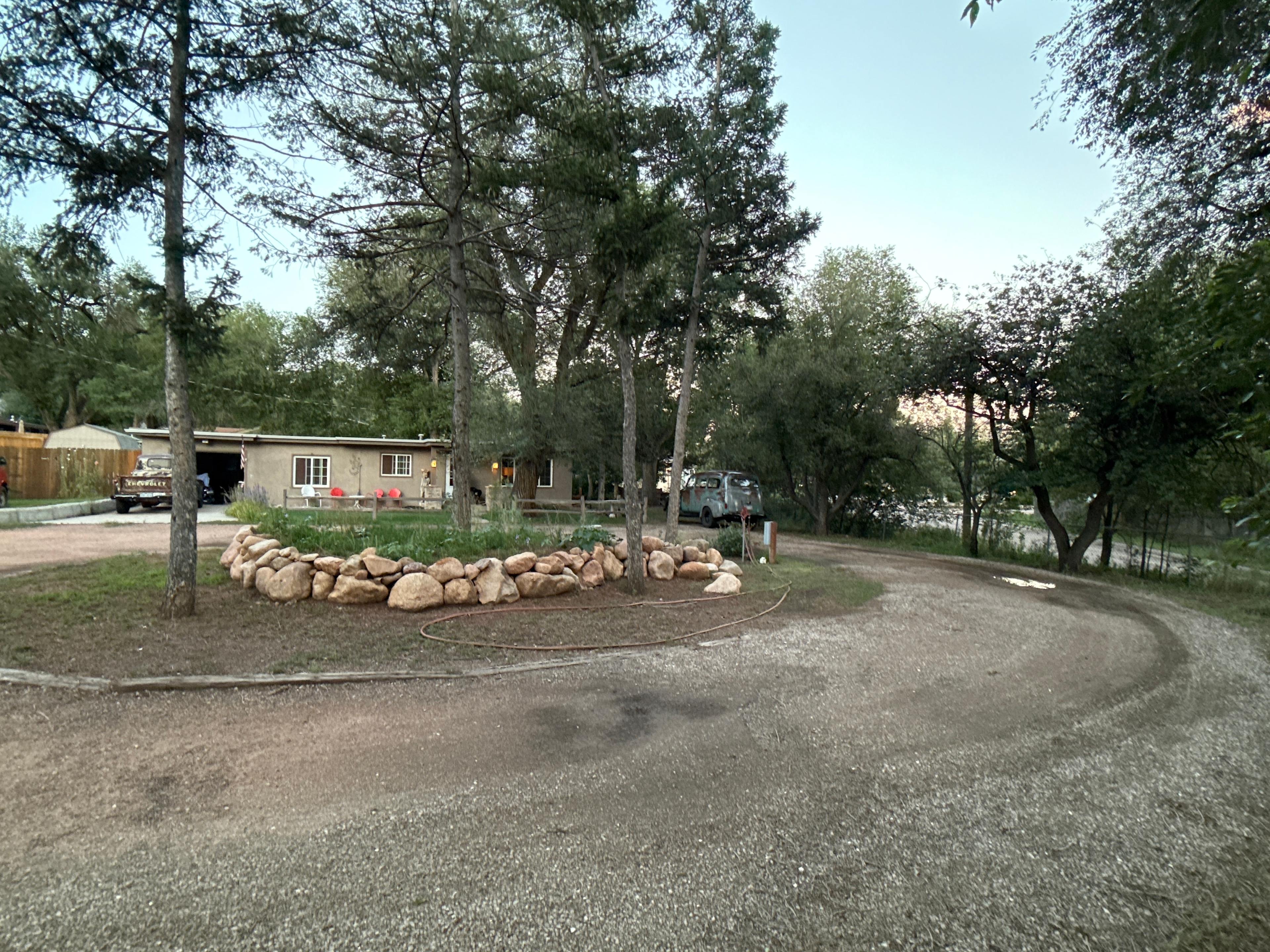 Circular driveway with 30 amp RV hookup. 