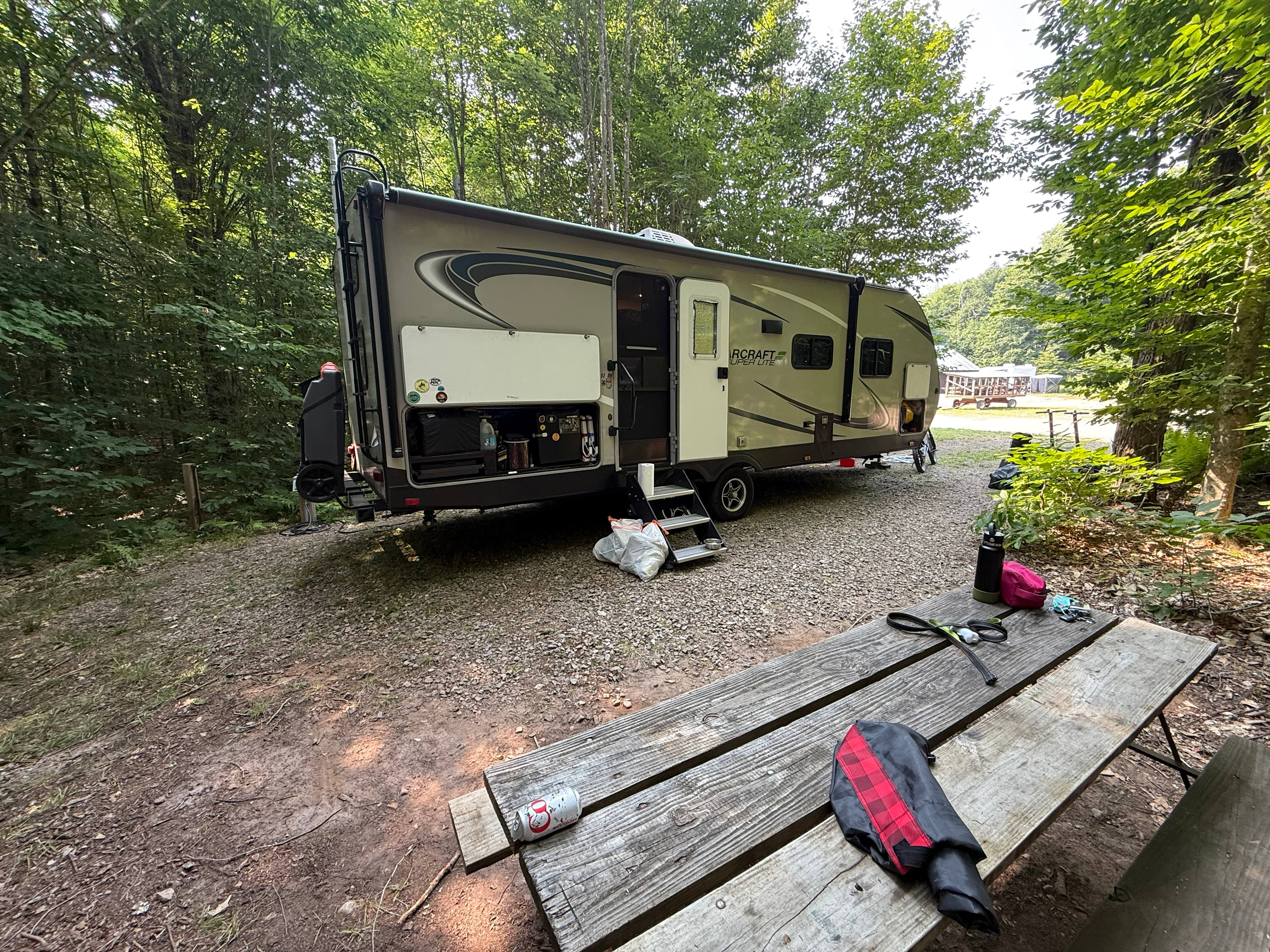 From fire pit towards pad. Camp office in background. 