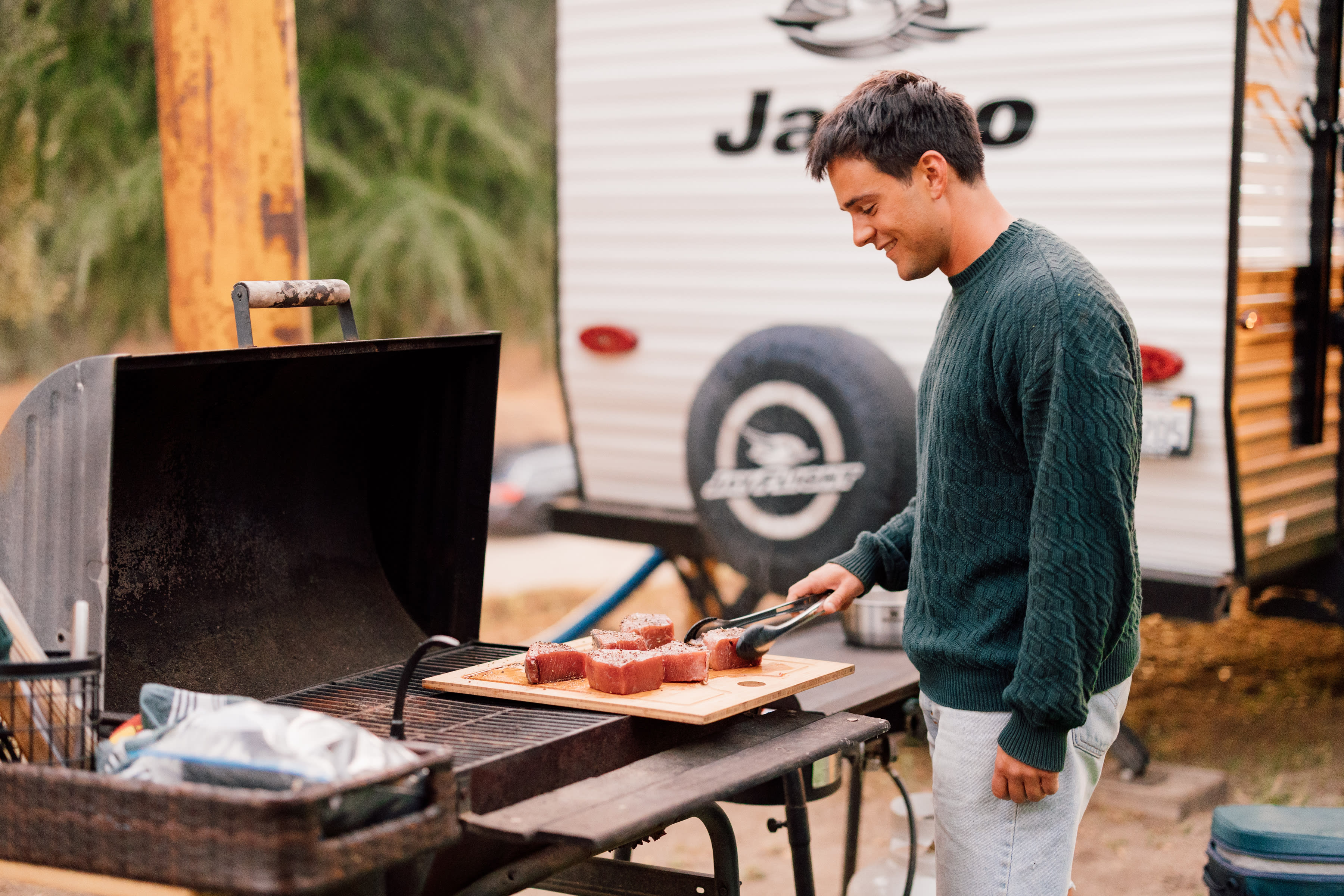 The charcoal grill and flat-top grill, handy for our steaks and pancakes!