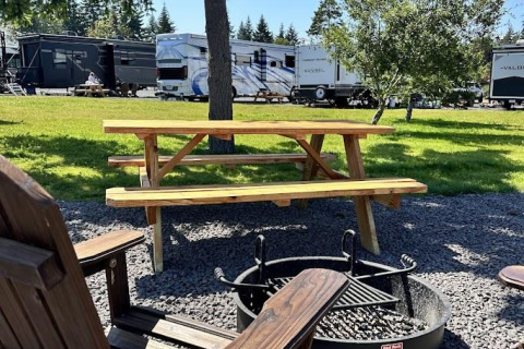 RV@Olympic picnic table, fire pit and chairs (luxury sites)