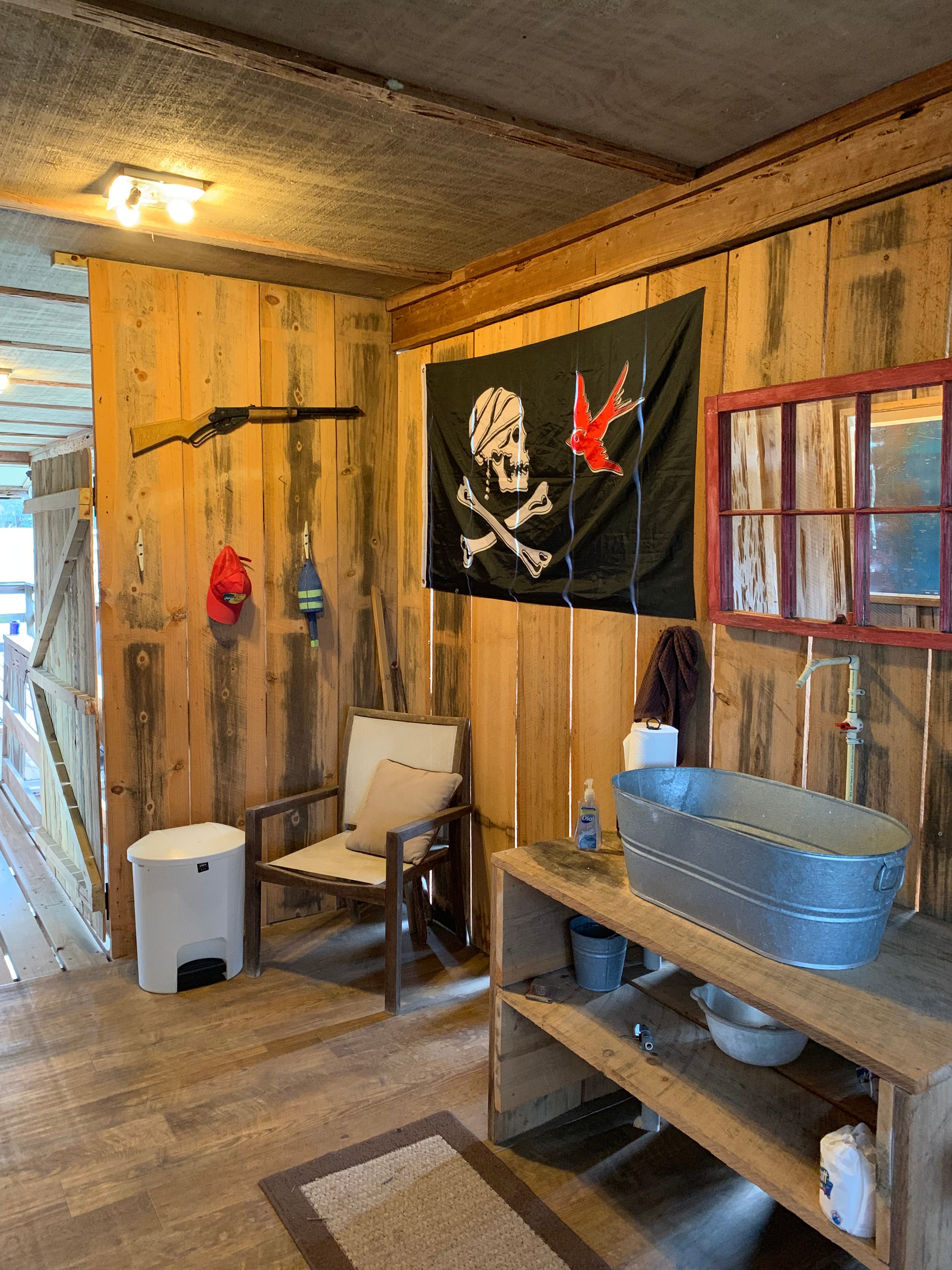 Outdoor bathroom on second floor