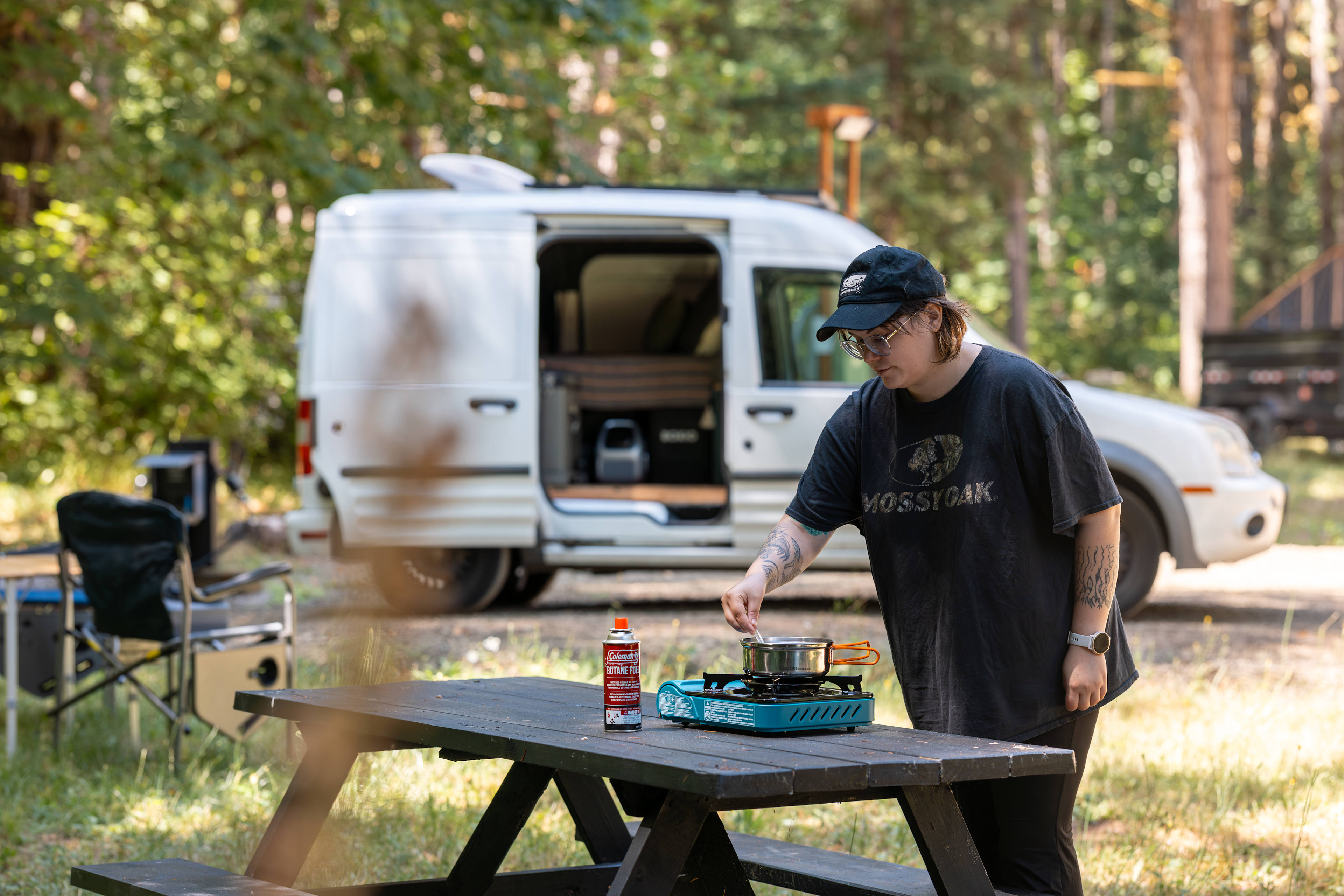 picnic table available for cooking meals next to the RV site! 