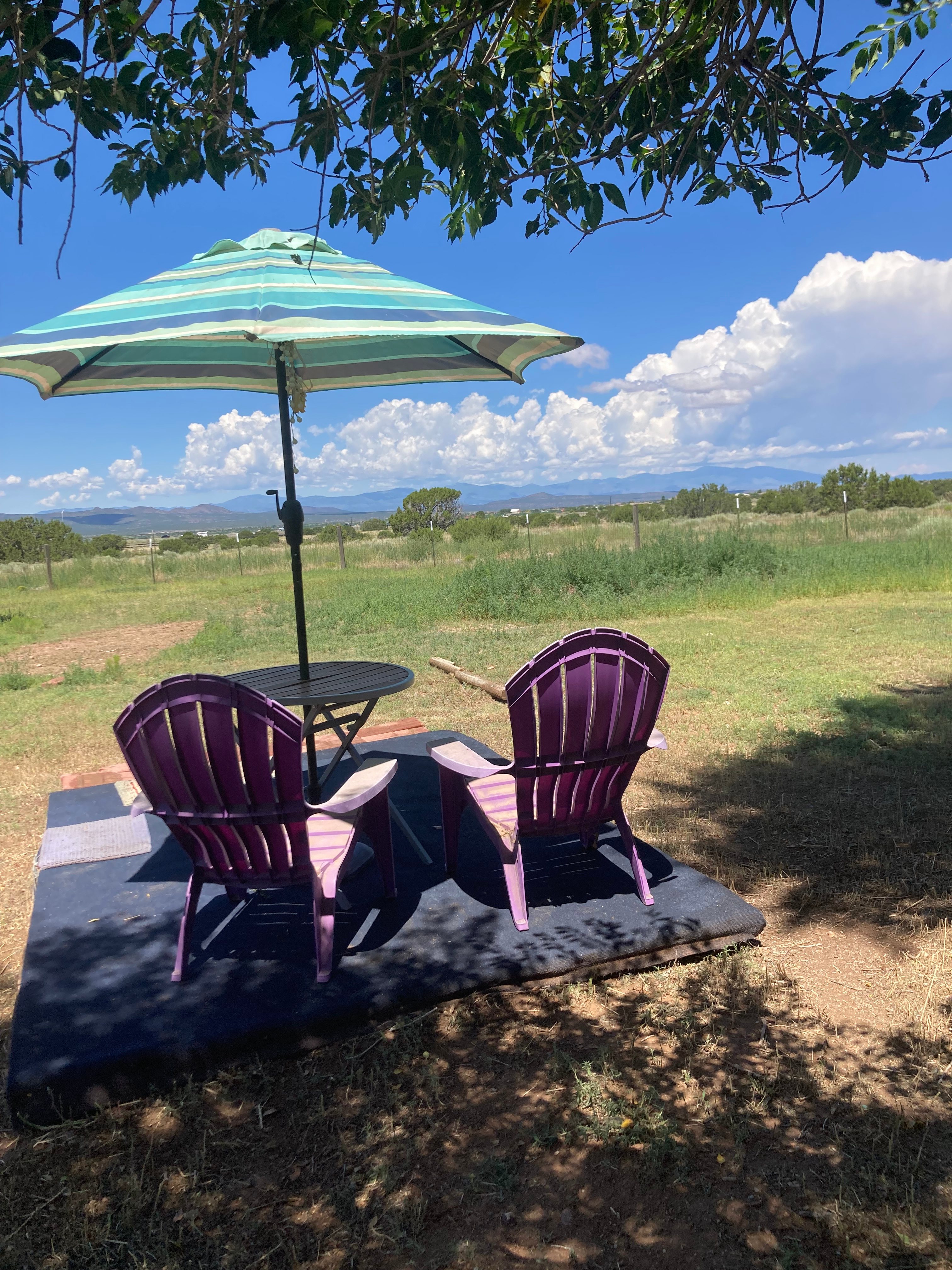 Front porch area for your RV includes a beautiful view of the Jemez mountain range