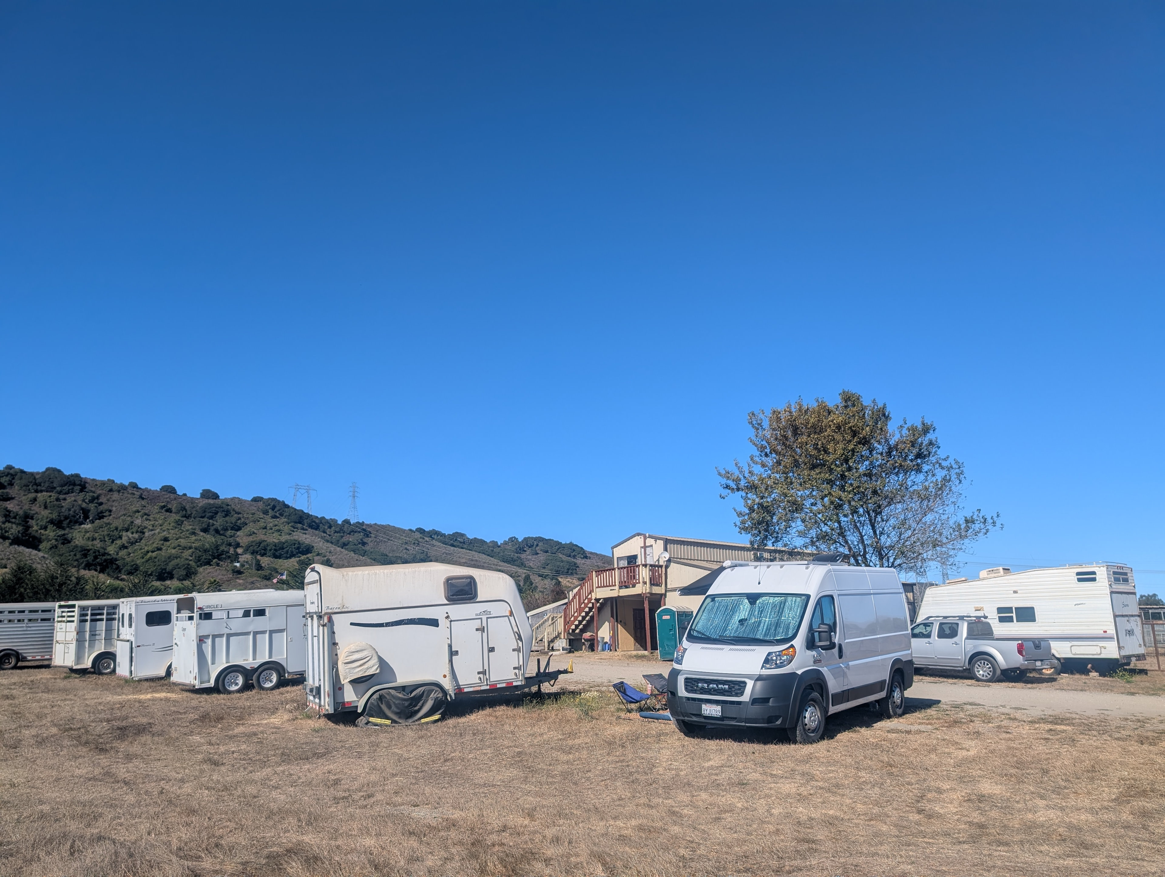 This is parking lot that serves as the campsite