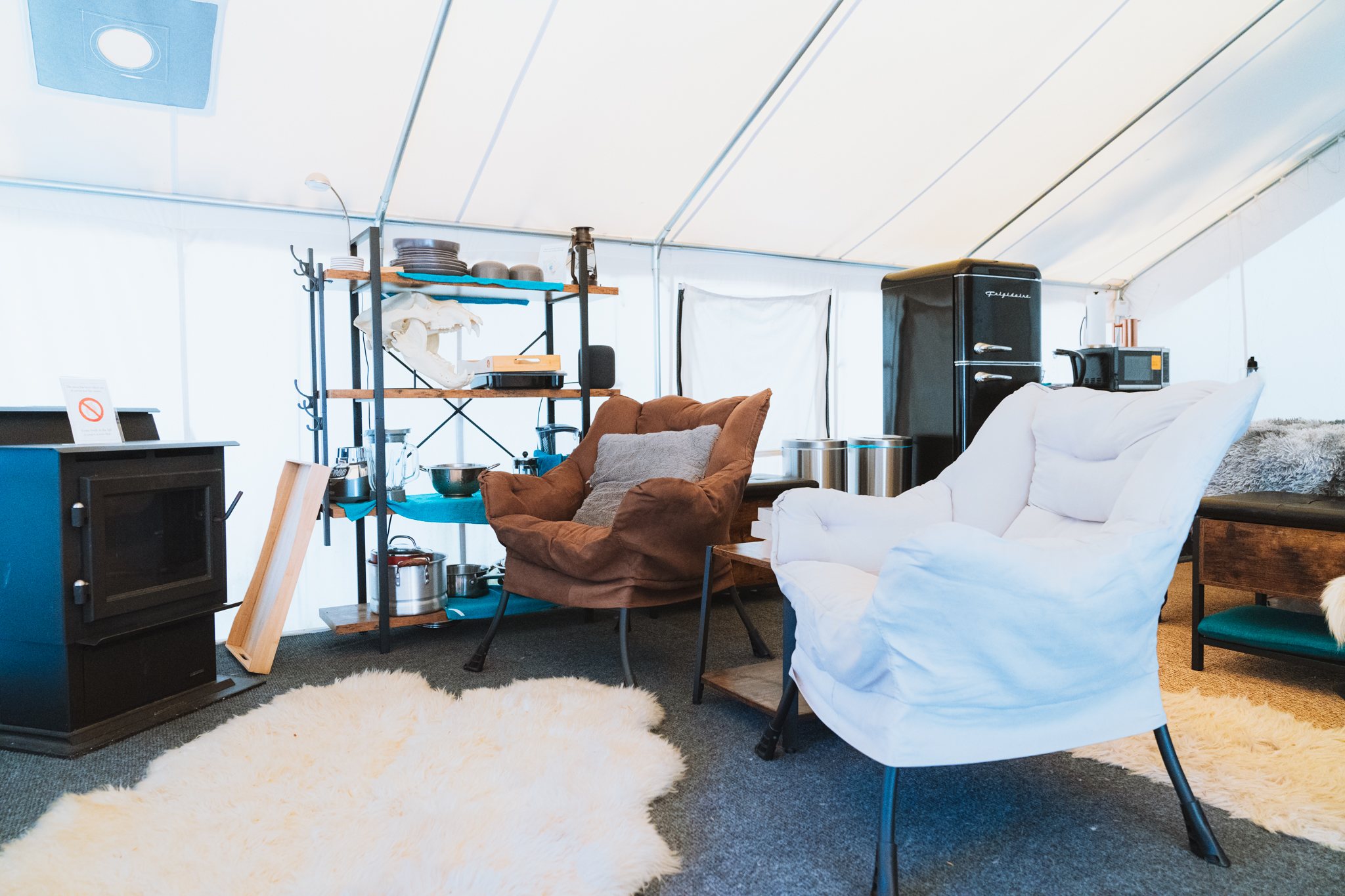 Comfty chairs inside the tent 