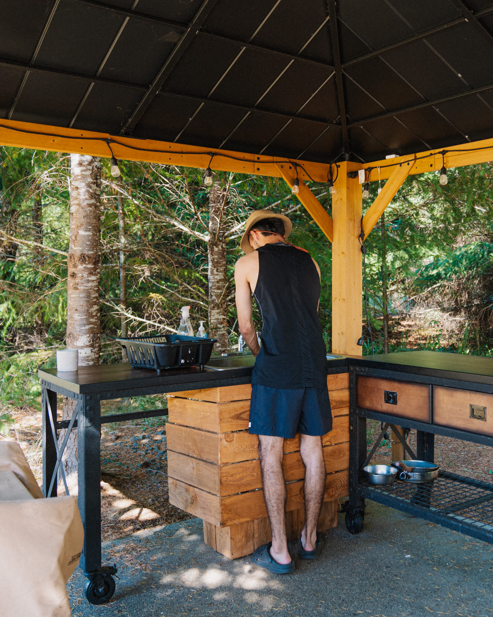 Outdoor sink and cooking area
