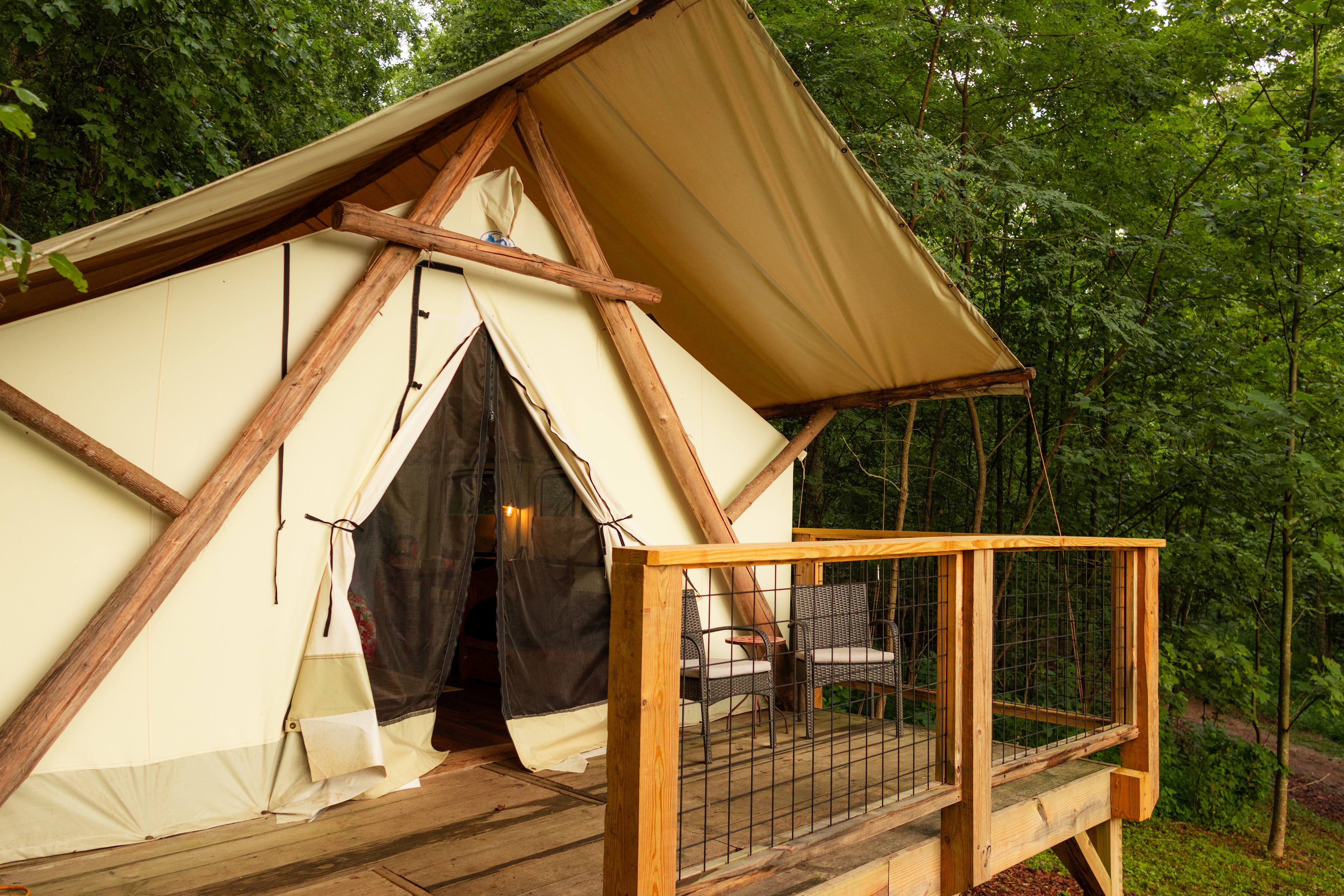 The porch of the Bella tent is a wonderful spot to take in the view of the mountains