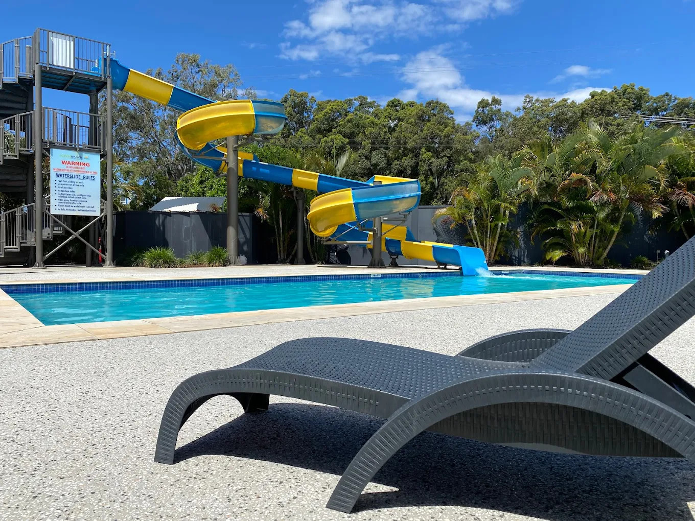 Heated pool with 35m mega waterslide